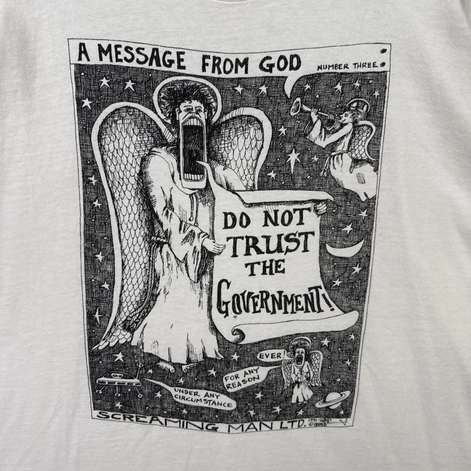 Vintage Vintage Screaming Man Shirt Mens XL White 90s Do Not Trust T Size US XL / EU 56 / 4 - 2 Thumbnail