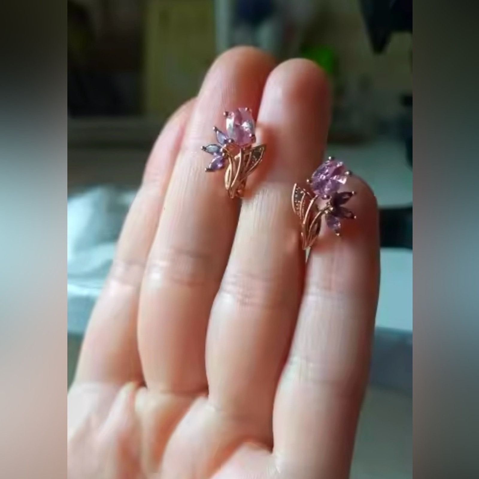 Other Purple Pink Zircon Flower Drop Earrings For Women Size ONE SIZE - 2 Thumbnail
