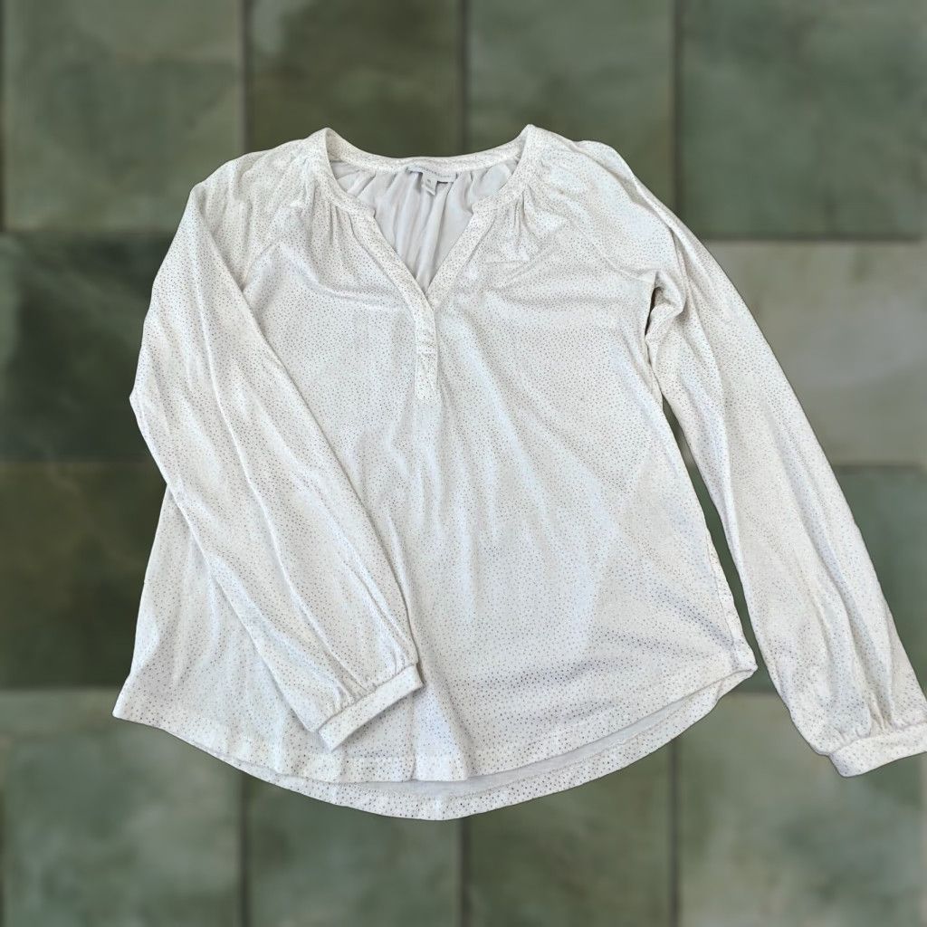 Charter Club Charter Club Womens Top XS White Gold Polka Dots Long Sleeve Shirt Size XS / US 0-2 / IT 36-38 - 1 Thumbnail
