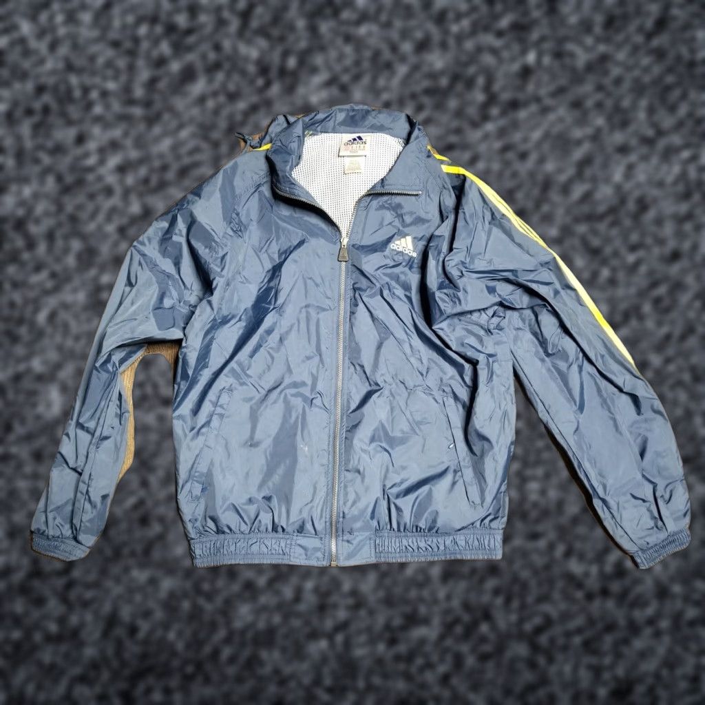 Adidas VINTAGE Adidas Windbreaker Jacket - Roll-Up Hoodie Retro Old School Hip Hop L Blue Logo Full Zip Hooded Mens Jacket Size US L / EU 52-54 / 3 - 1 Thumbnail