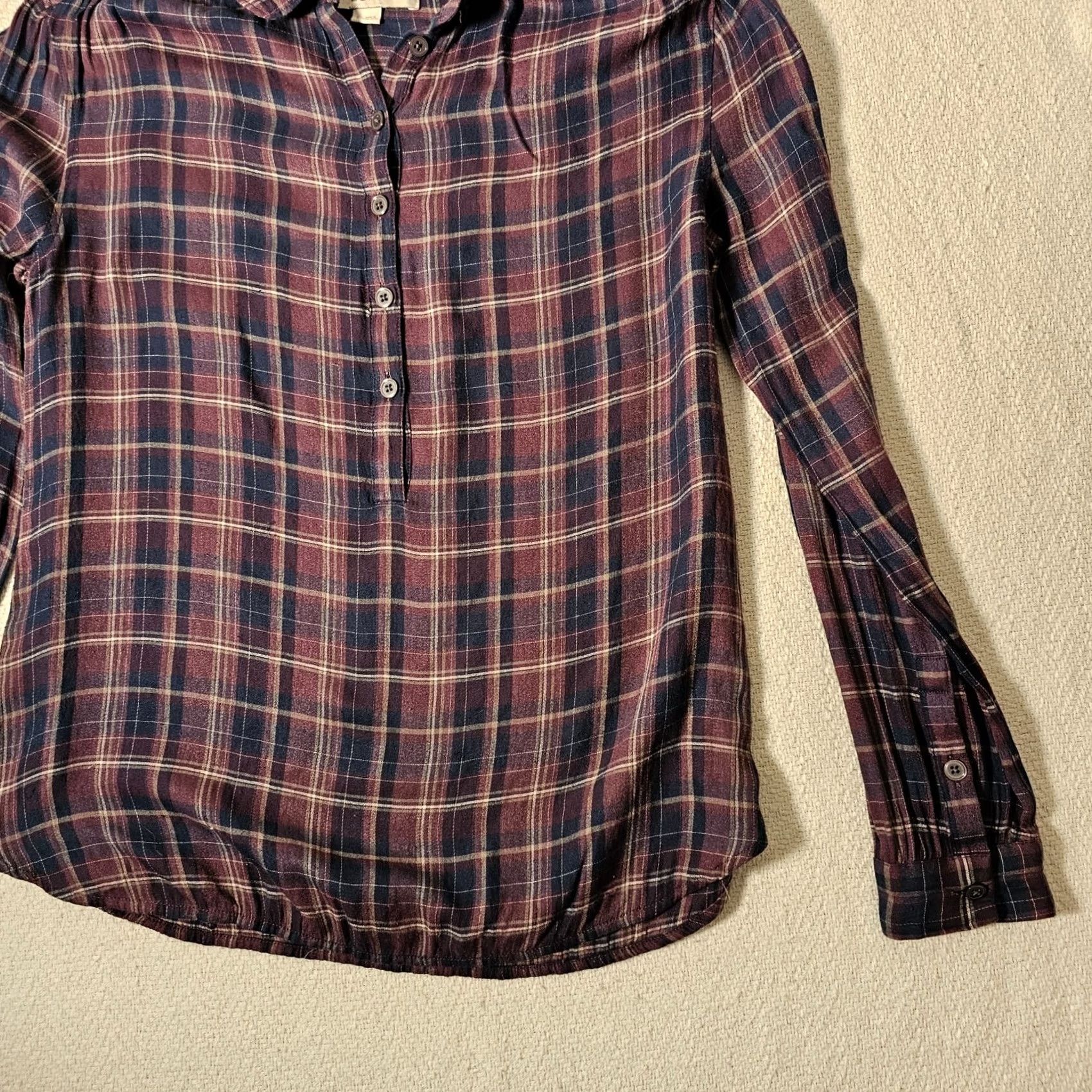 Loft Loft Blouse Shirt Tunic Long Sleeve Purple Plaid Button 1/2 Zip? Wait: No zip. Use pullover closure. Size M / US 6-8 / IT 42-44 - 7 Thumbnail