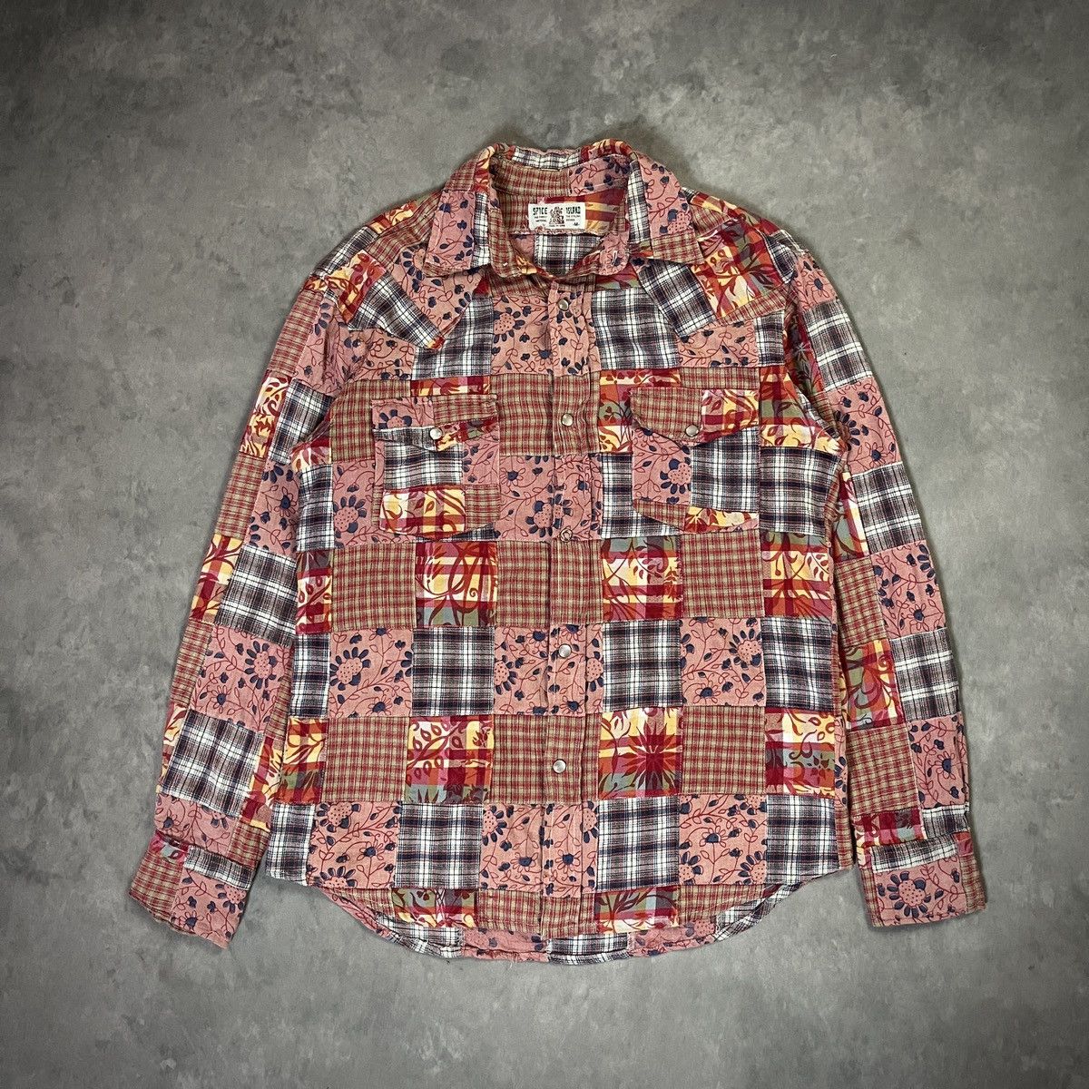 Japanese Brand Crazy Patchwork Flannel Shirt Plaid Floral Mix Quilt Style Size US M / EU 48-50 / 2 - 1 Thumbnail