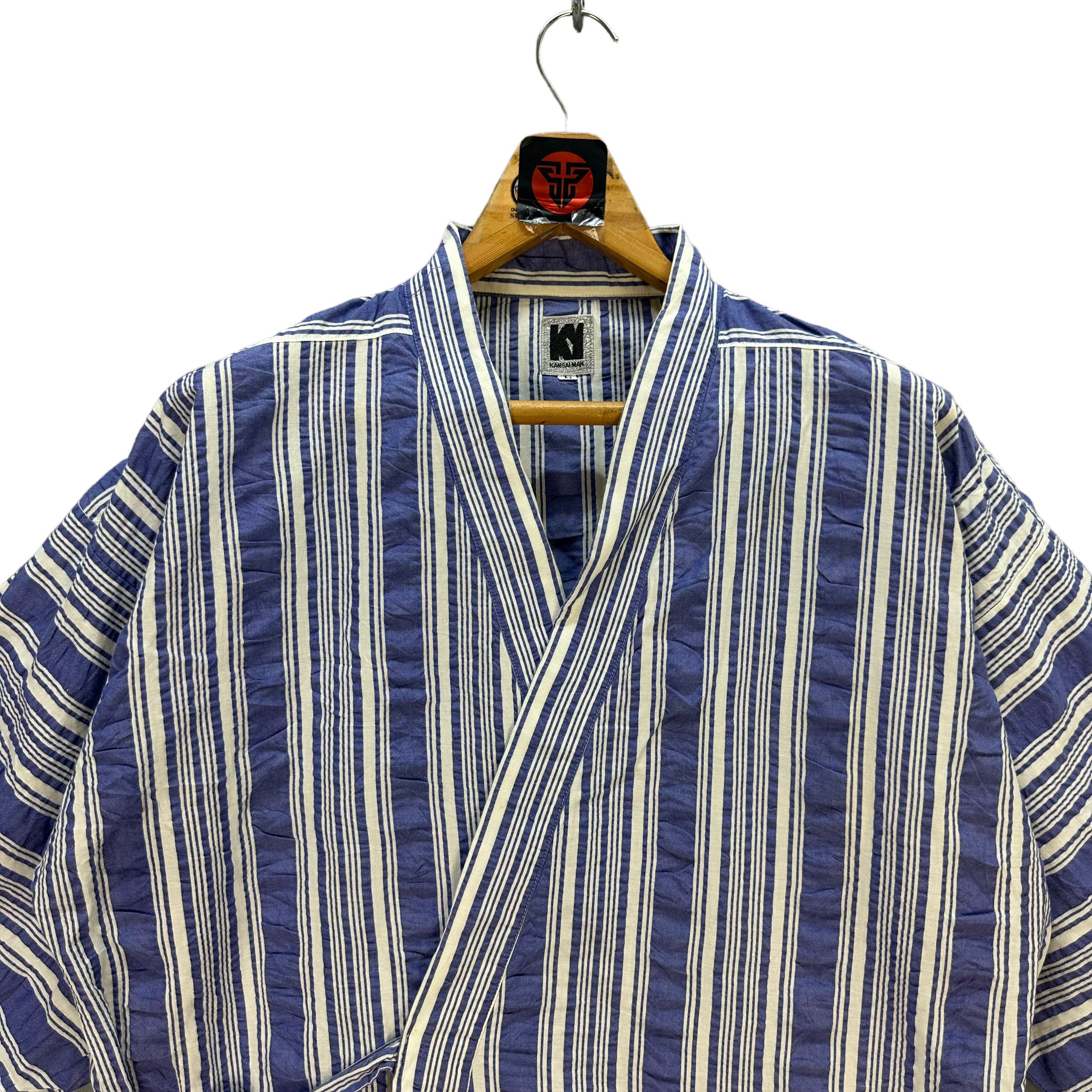 Kansai Yamamoto RARE🔥 VINTAGE KANSAI MAN STRIPED KIMONO JACKET #7558-153 Size US L / EU 52-54 / 3 - 2 Thumbnail