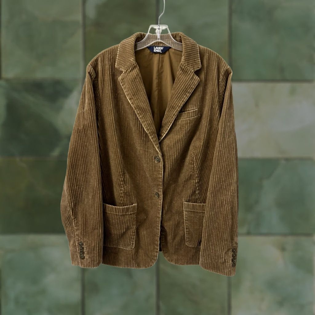Lands' End Lands' End Corduroy Blazer Mens 44R Brown 2 Button Sport Coat Jacket Vintage No Size 44R - 1 Thumbnail