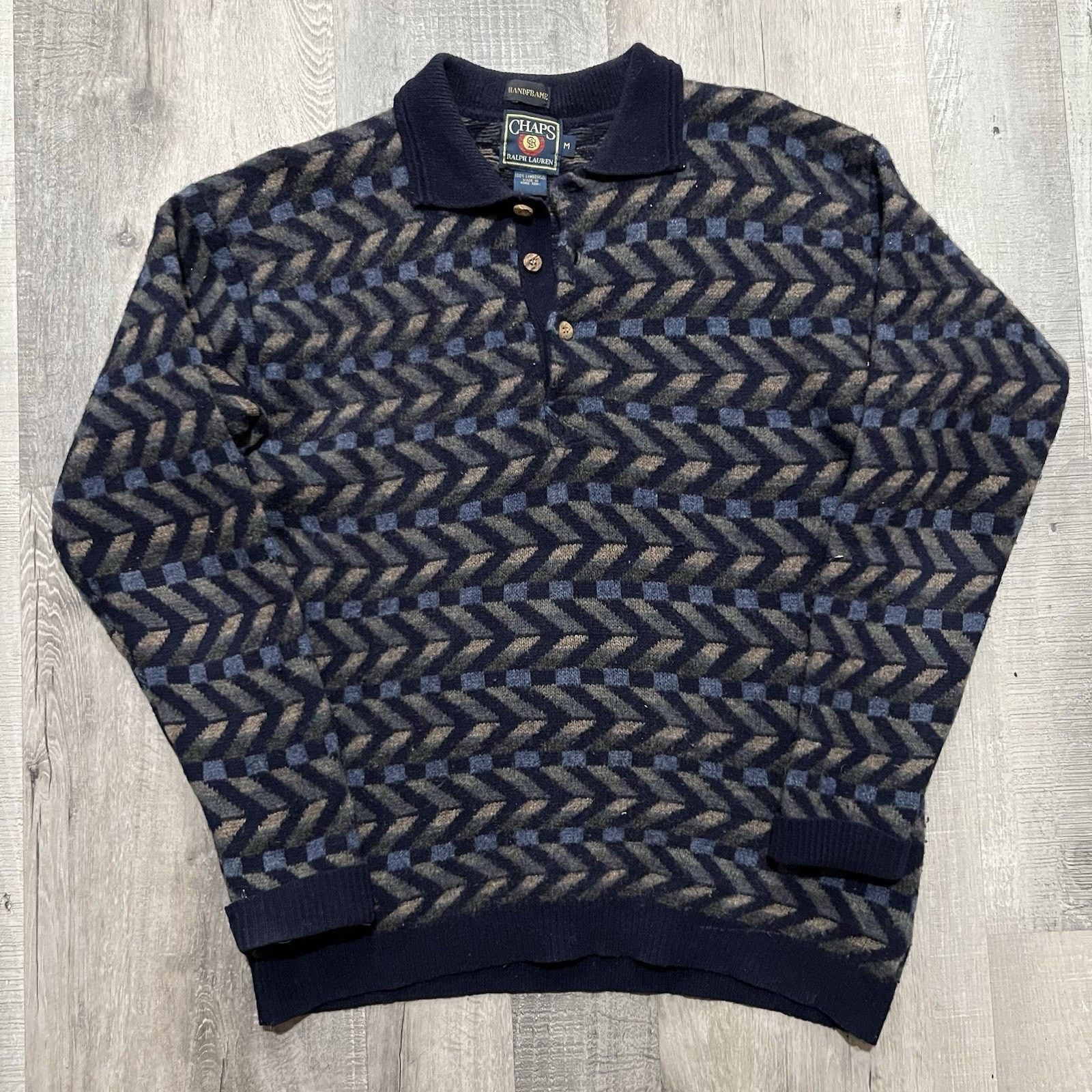 Chaps Ralph Lauren VTG Chaps Ralph Lauren Handframe Geometric Lambswool Sweater Size US M / EU 48-50 / 2 - 1 Thumbnail