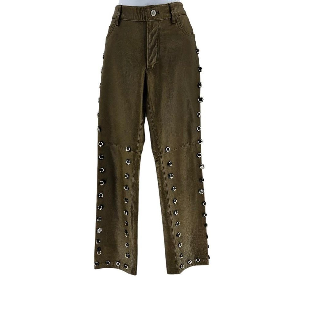 Gap Vintage Olive Green GAP Reworked Leather Pants Size 27" / US 4 / IT 40 - 1 Thumbnail