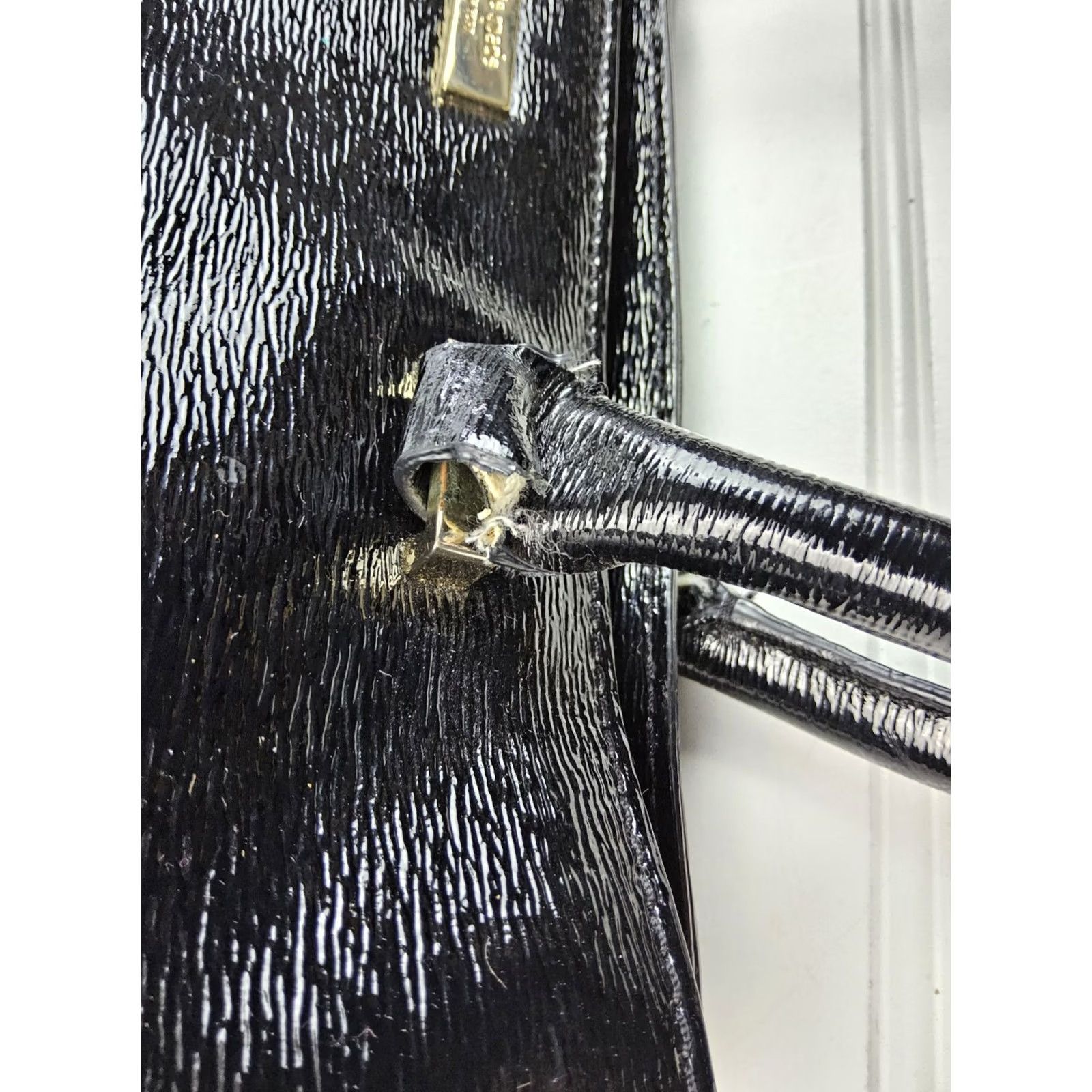 Vintage kate spade new york Patent Double Handle Satchel Shoulder Handbag Purse Women Black patent finish bag Size ONE SIZE - 6 Thumbnail
