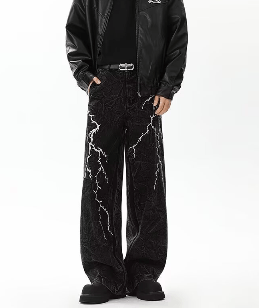 Japanese Brand × Jean American street lightning texture trend hip hop loose jeans Size US 32 / EU 48 - 1 Thumbnail