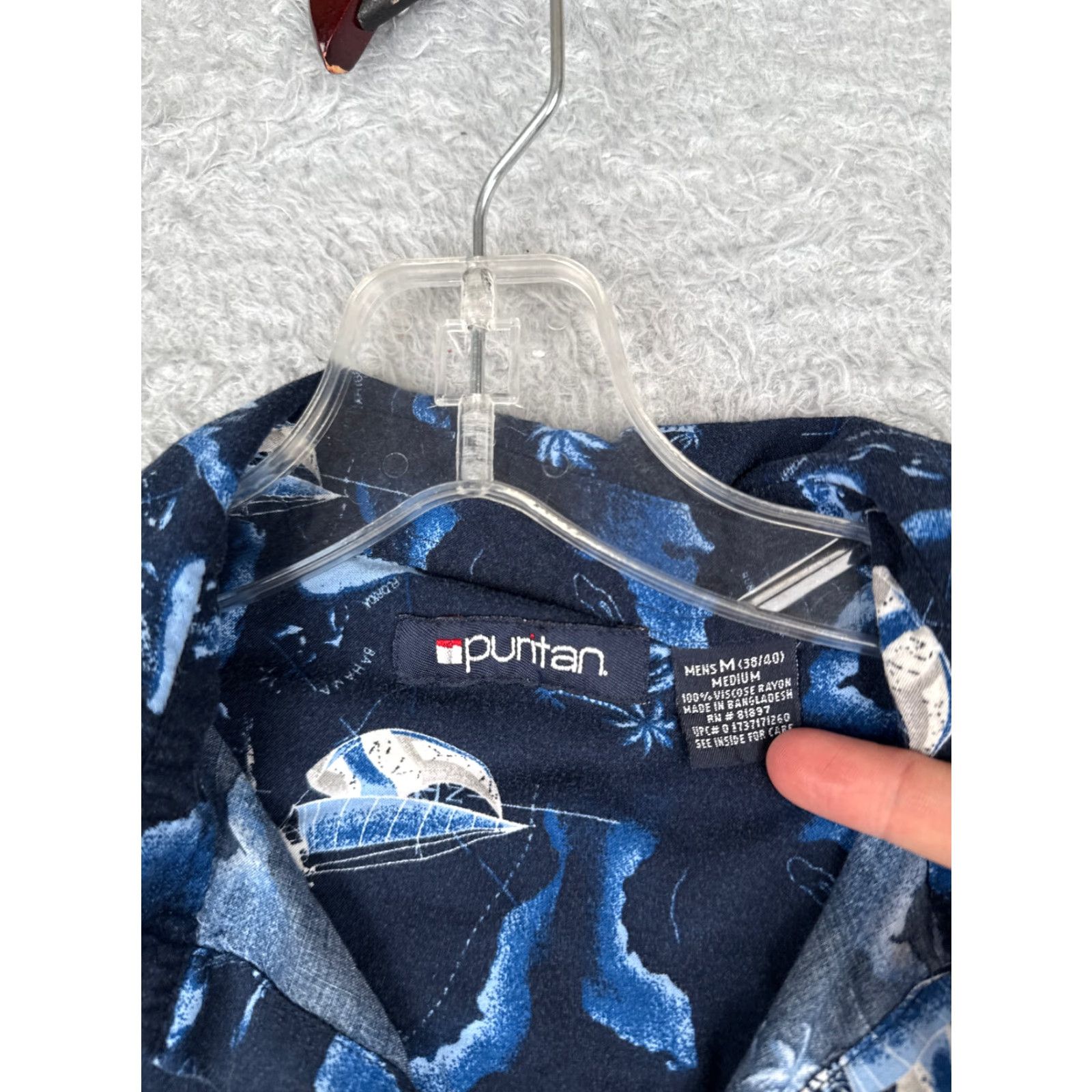 Vintage Puritan Shirt Mens Medium Blue Hawaiian Sailboat Palm Nautical Rayon Button Up Size US M / EU 48-50 / 2 - 7 Thumbnail