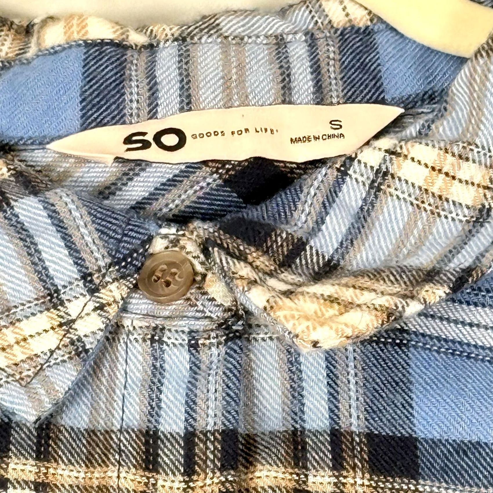 Vintage SO Plaid Flannel Rugby Shirt LS Button Front Waffle Knit Oversized Slim Juniors S Blue Womens Size S / US 4 / IT 40 - 2 Thumbnail