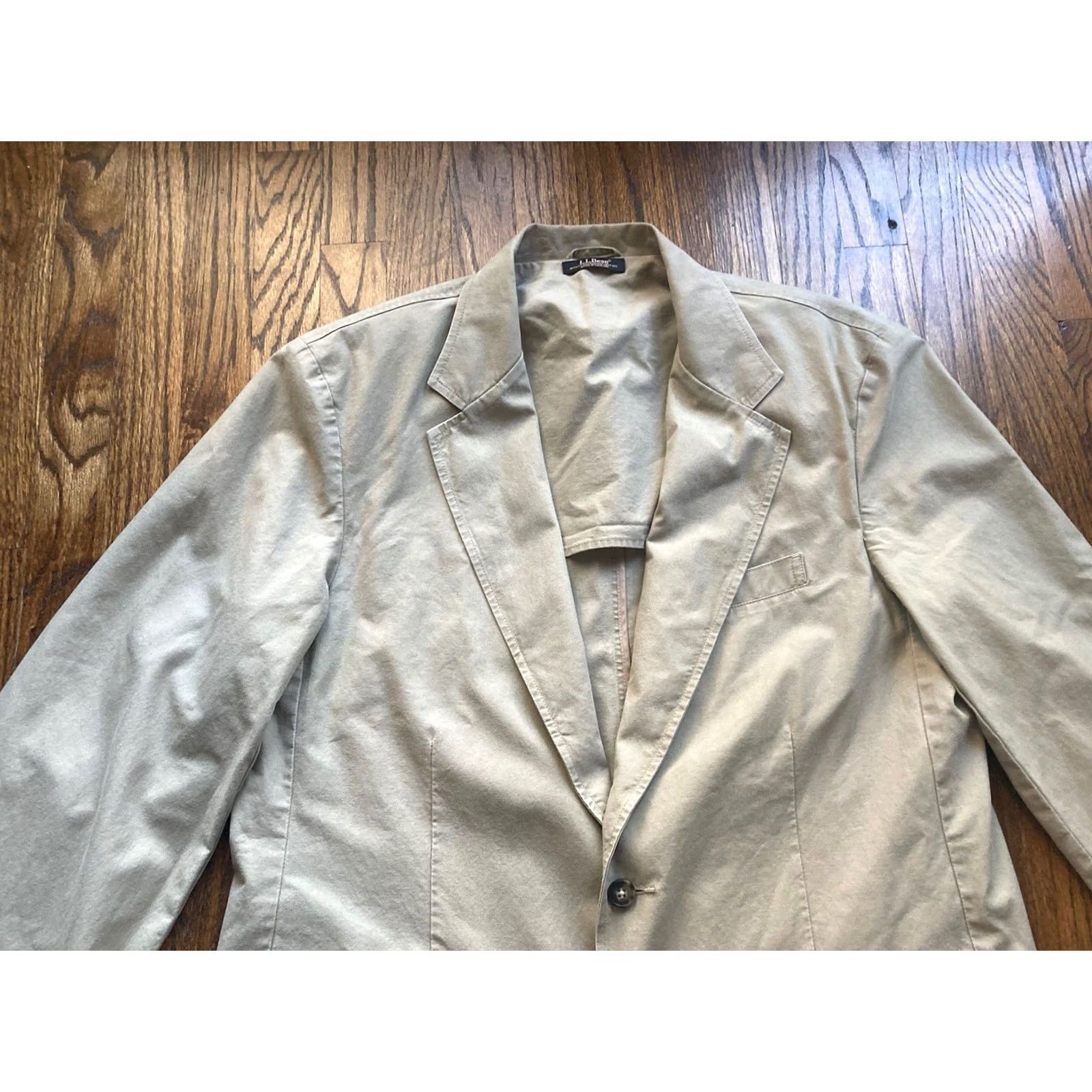 Vintage LL Bean Blazer Mens 42R Beige Cotton Tan Utility Pockets Classic Preppy Military Jacket Regular Size 42R - 4 Thumbnail