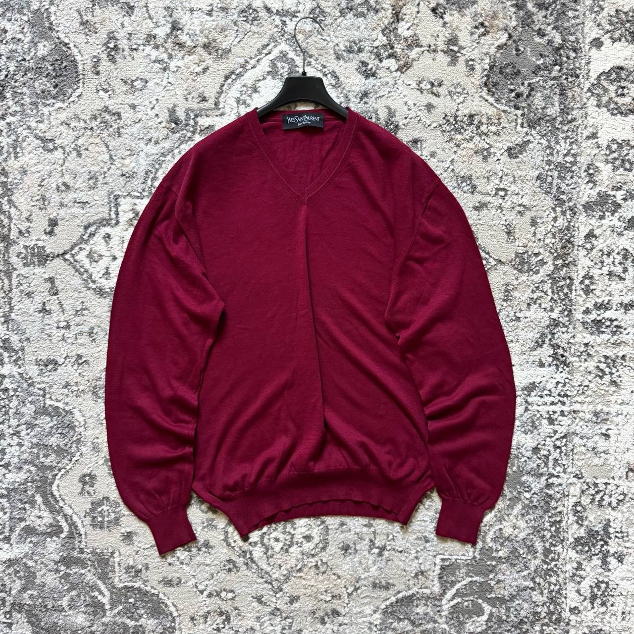 Yves Saint Laurent Vintage Yves Saint Laurent YSL Maroon V-Neck Sweater Size L Size US L / EU 52-54 / 3 - 1 Thumbnail