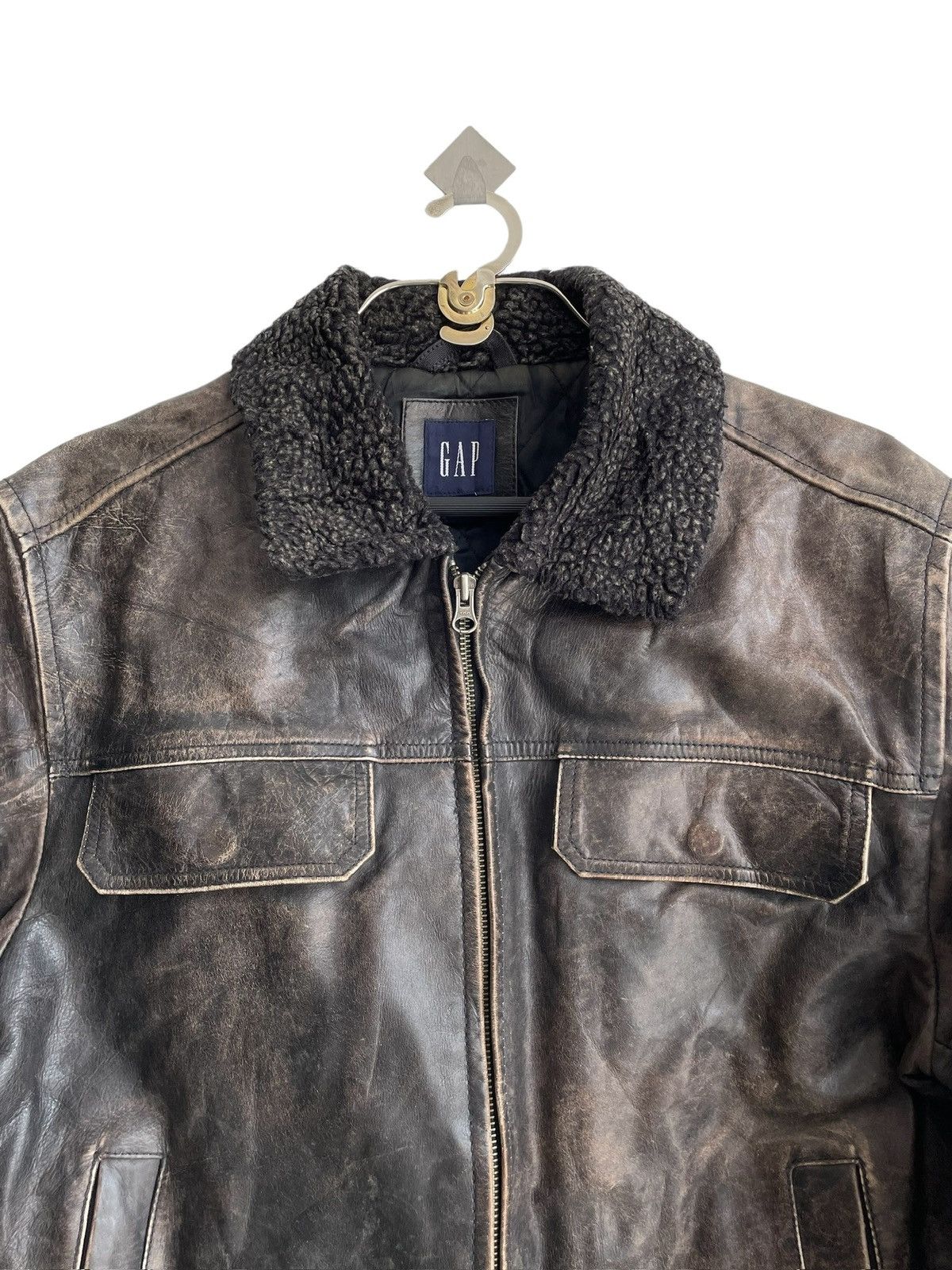 Gap 1990s GAP 🇺🇸 Fur Neck Leather Biker Jacket Size US M / EU 48-50 / 2 - 3 Thumbnail