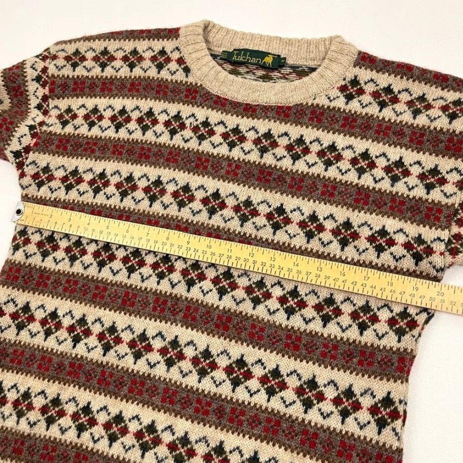Vintage VINTAGE Tulchan Sweater Womens Sz 40 Fair Isle Striped Brown Pure New Wool Crew Pullover Size S / US 4 / IT 40 - 5 Thumbnail