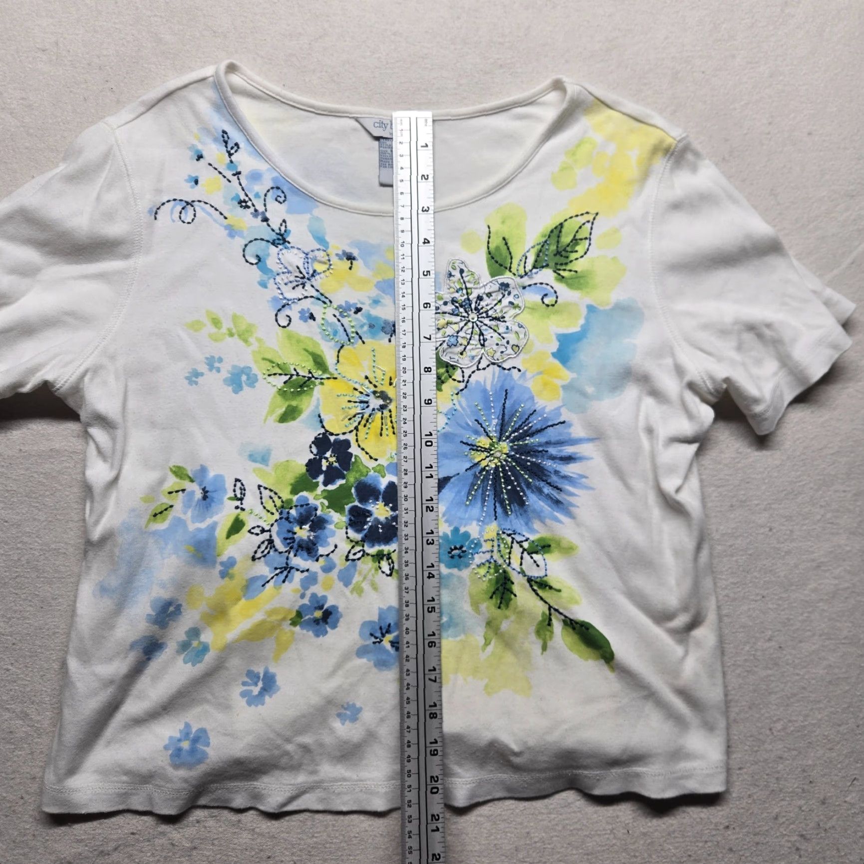Vintage Koret Floral Short Sleeve Pullover Top Adult Women's M Blue City Theme Size M / US 6-8 / IT 42-44 - 5 Thumbnail