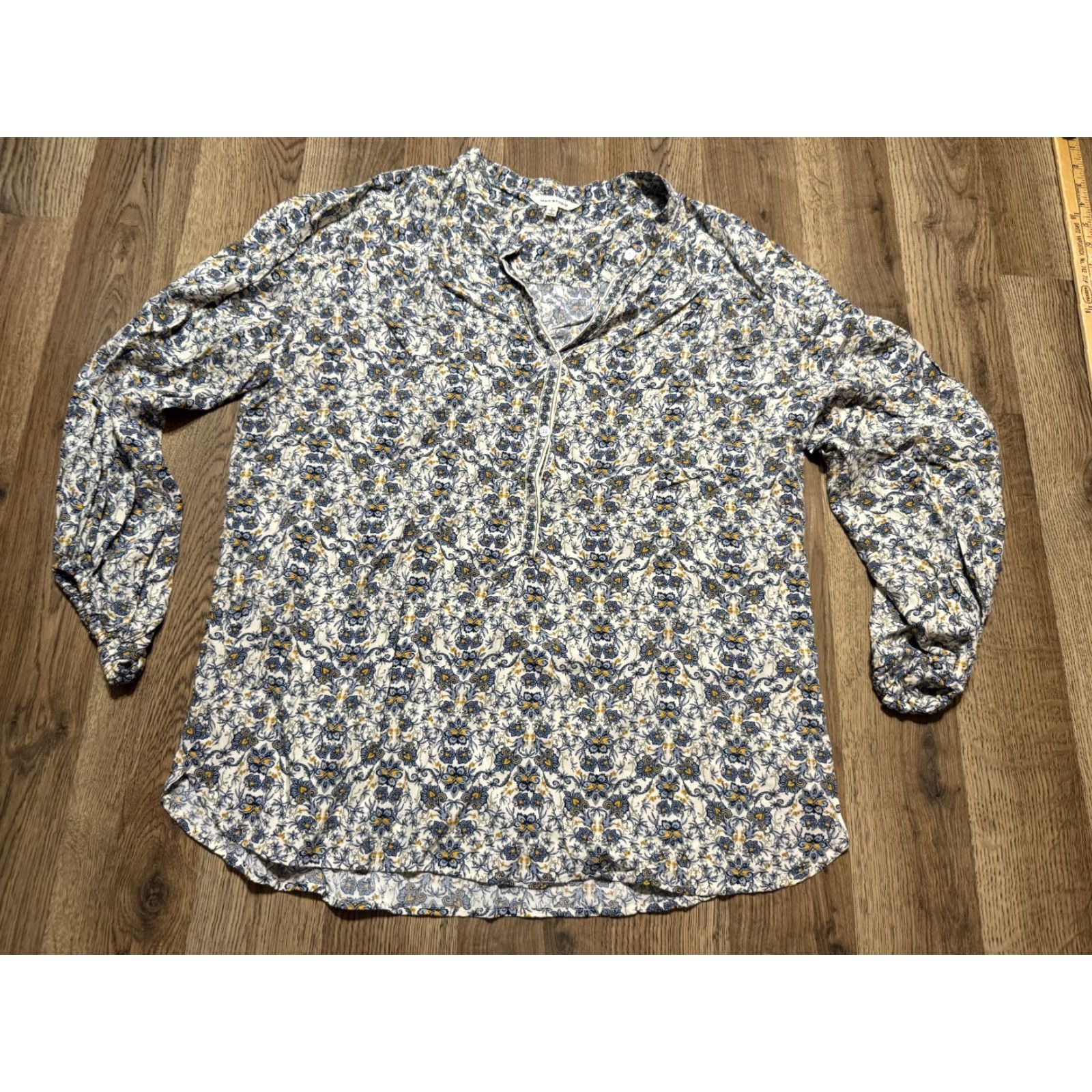 Vintage Max Studio Blouse Women's Large Blue Green Orange White Floral V-Neck Blouse Casual Women Modern Seasonal Size L / US 10 / IT 46 - 2 Thumbnail