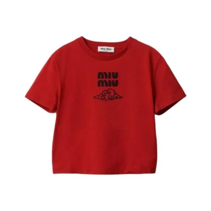 Miu Miu Miu Miu Cloud Embroidered Red Short Sleeve Tee 0079 Size XS / US 0-2 / IT 36-38 - 1 Thumbnail