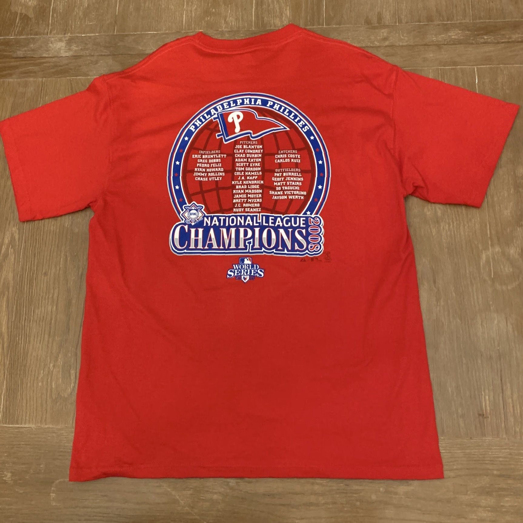 Vintage VINTAGE Majestic T-Shirt Philadelphia Phillies 2008 National League Champs Red Size L Adult Men Short Sleeve NWOT Size US L / EU 52-54 / 3 - 4 Thumbnail