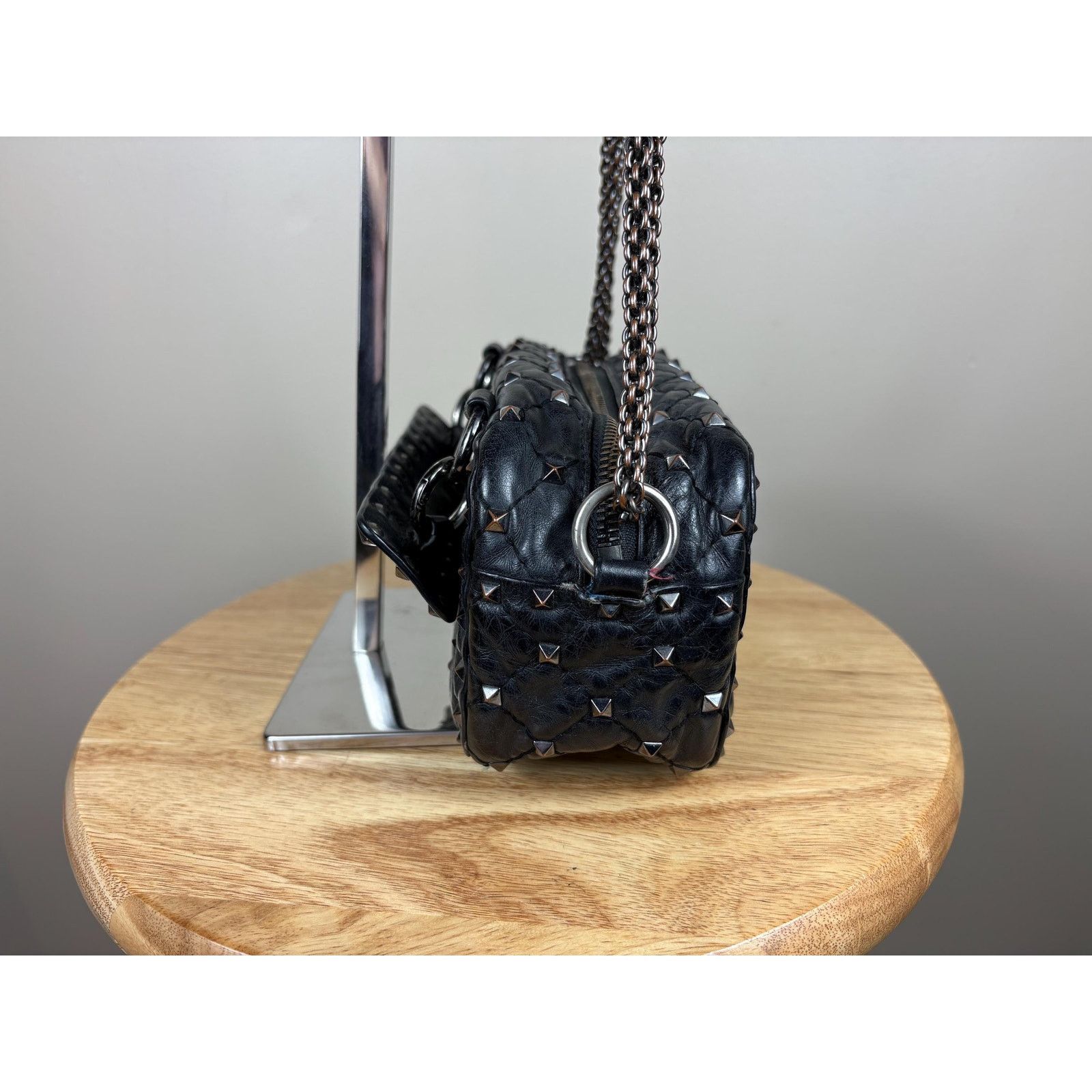 Valentino Authentic Valentino Garavani Black Leather Spike Crossbody Size ONE SIZE - 4 Thumbnail