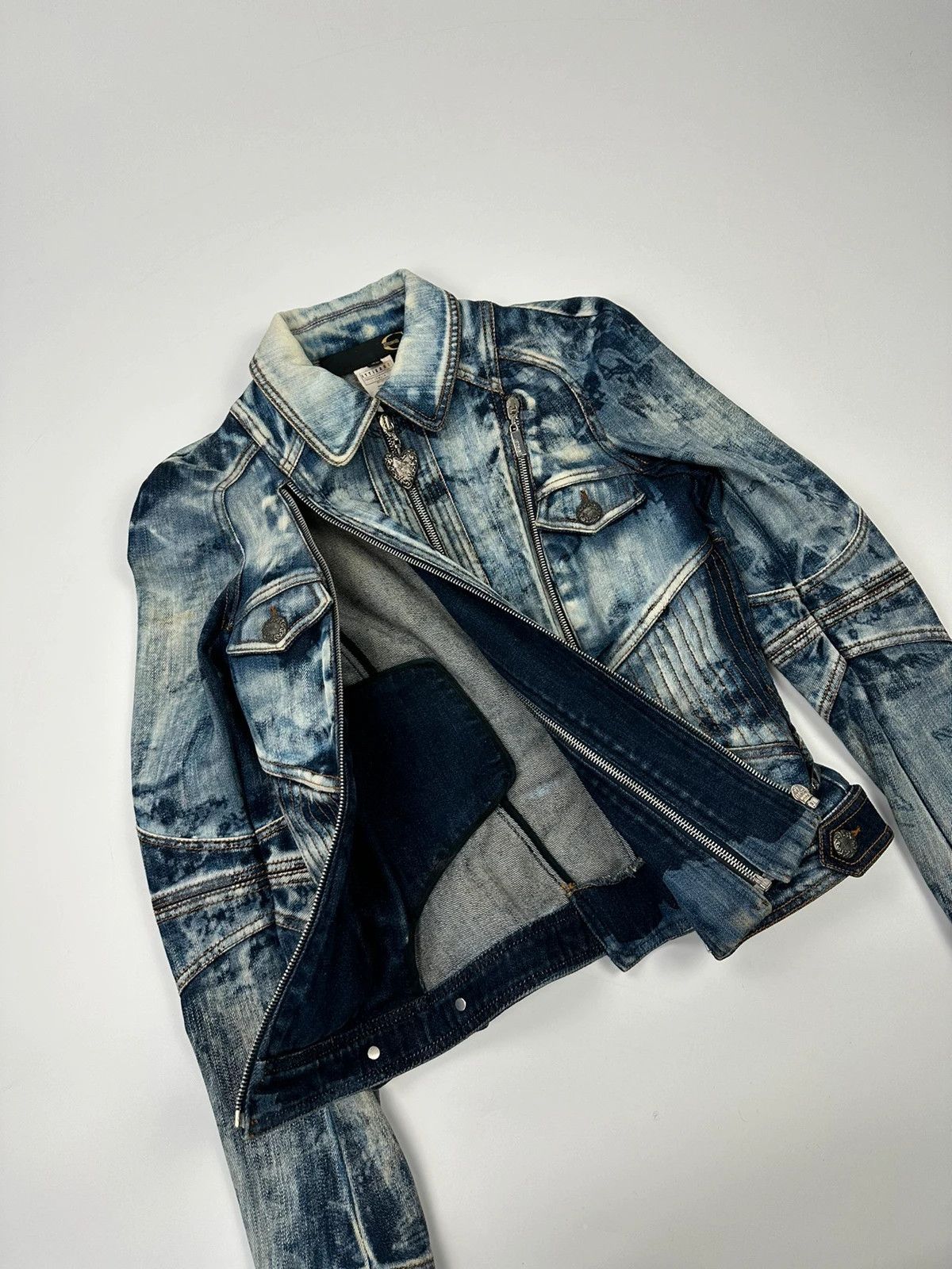 Just Cavalli Just Cavalli 00’s Sky Blue Print Multi Zip Denim Jacket Size S / US 4 / IT 40 - 8 Thumbnail