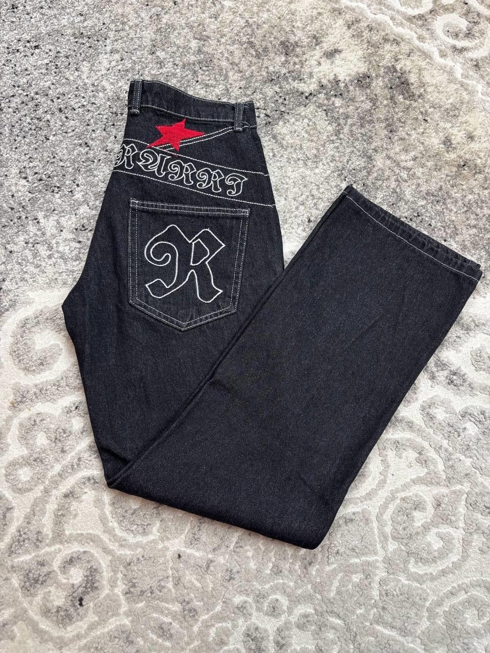 Other Retro Ravi Y2K Baggy Star Jeans Black Denim Streetwear Size US 30 / EU 46 - 11 Thumbnail