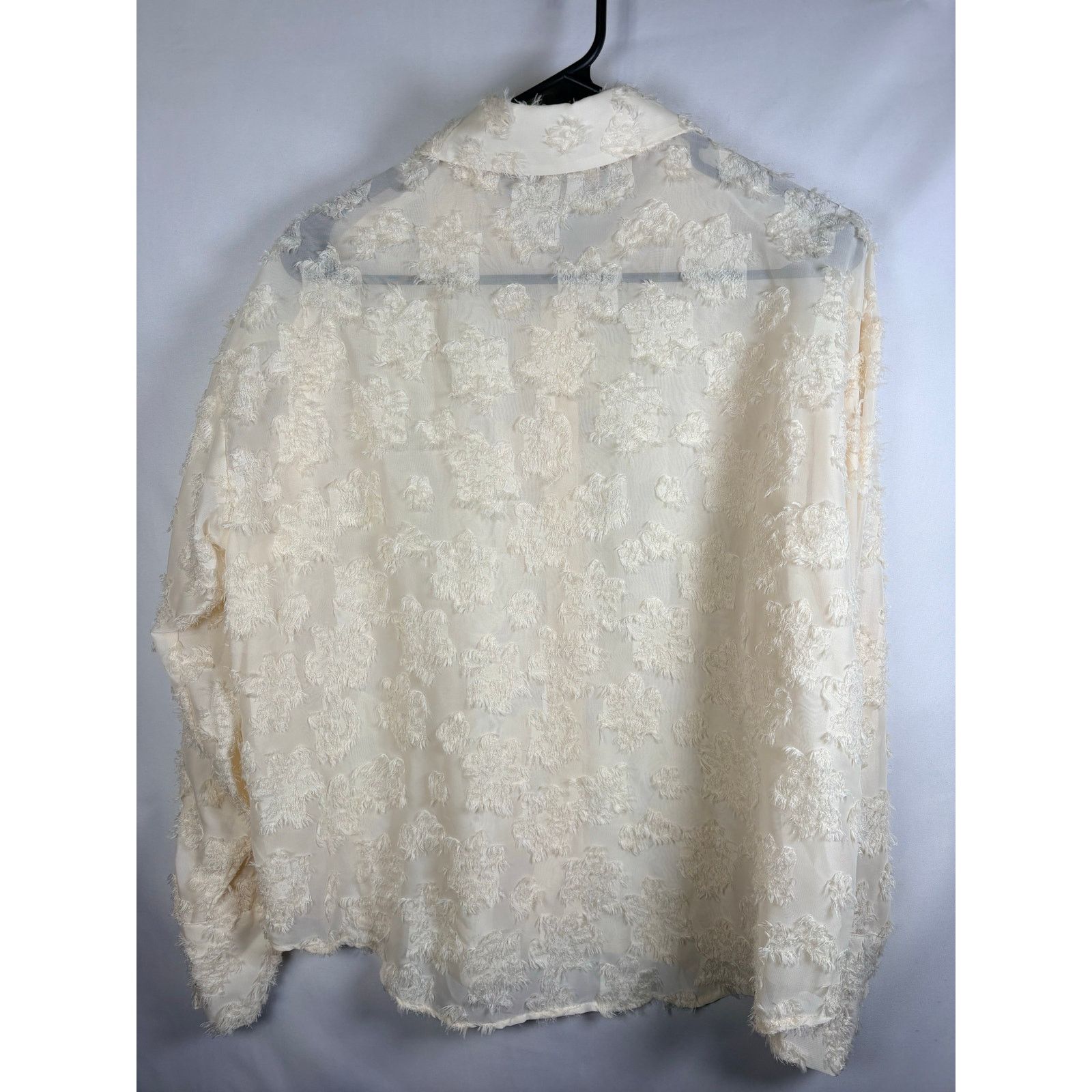 Zara ZARA Textured Floral Lace Blouse Sheer Button Up Cream SZ S Size S / US 4 / IT 40 - 4 Thumbnail
