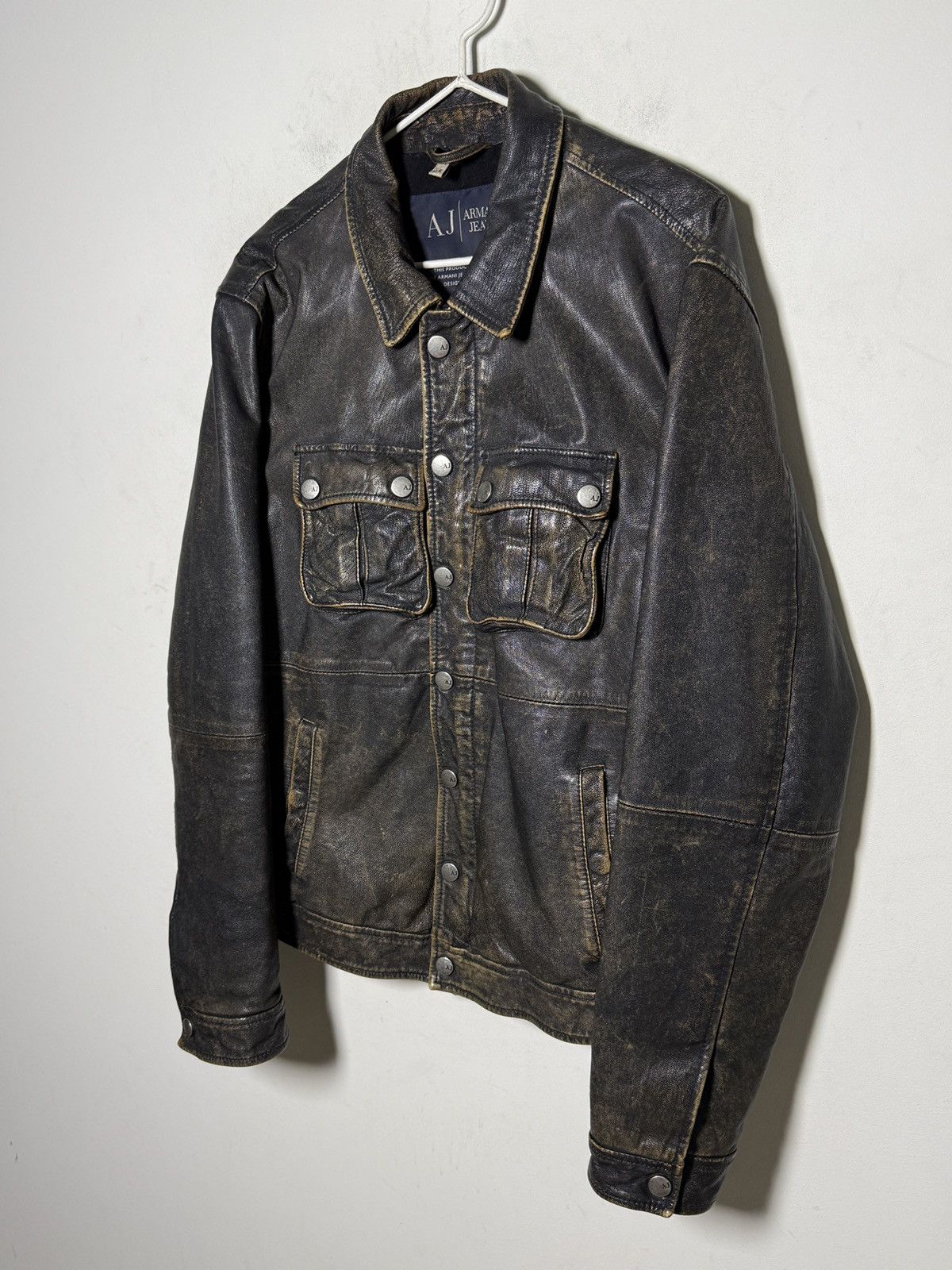 Giorgio Armani Vintage Armani Jeans leather trucker jacket Size US M / EU 48-50 / 2 - 2 Thumbnail