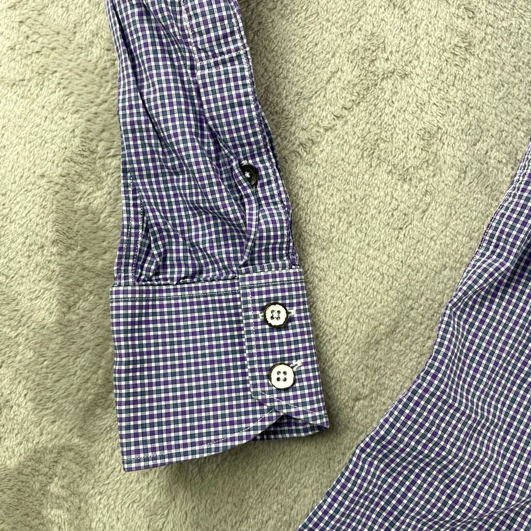 Rag & Bone rag & bone Dress Shirt Men 15 Purple Gingham Check Luxury Designer Long Sleeve Shirt Mens Size 40R - 6 Thumbnail