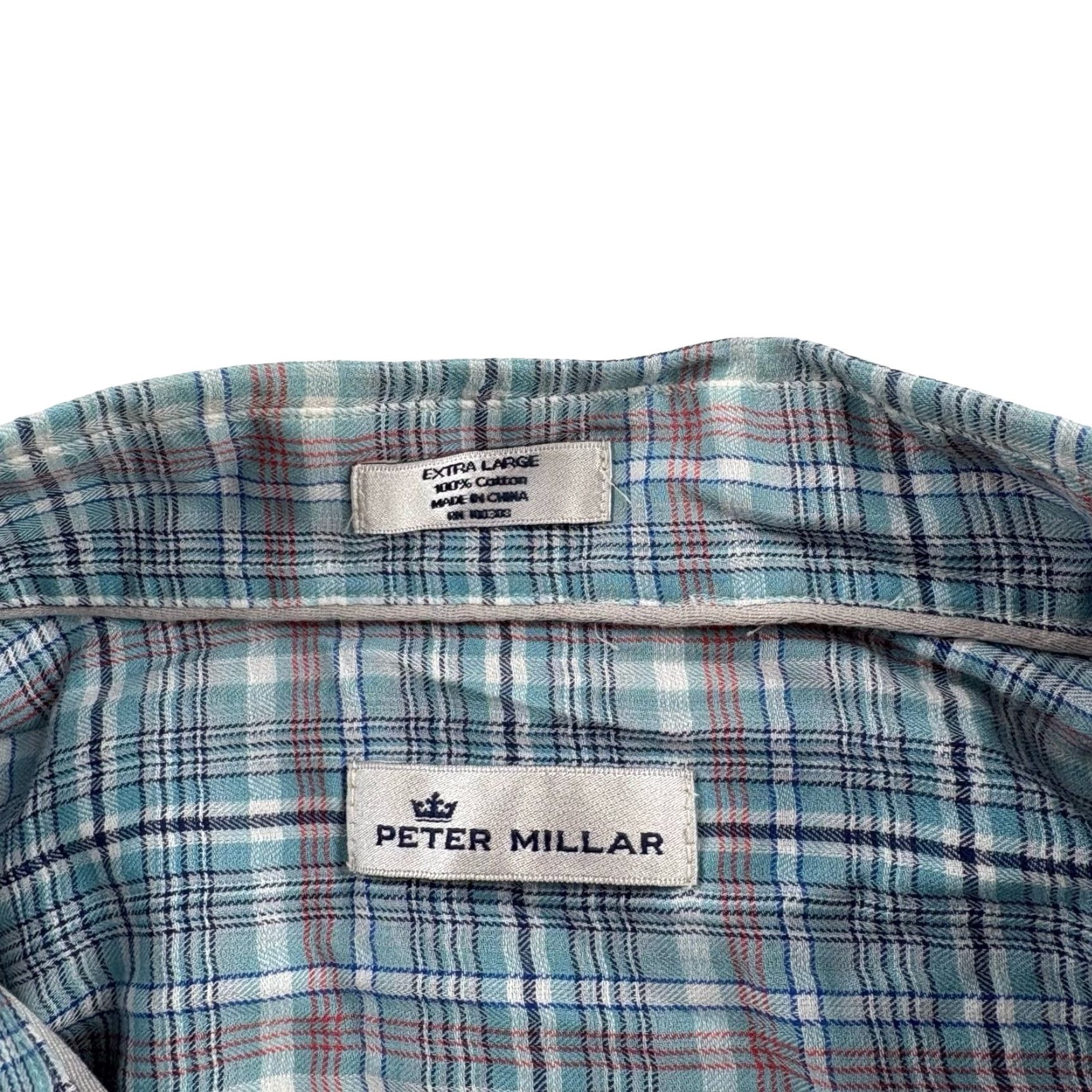 Peter Millar Shirt Men’s Cotton Plaid Button-Up Blue Large