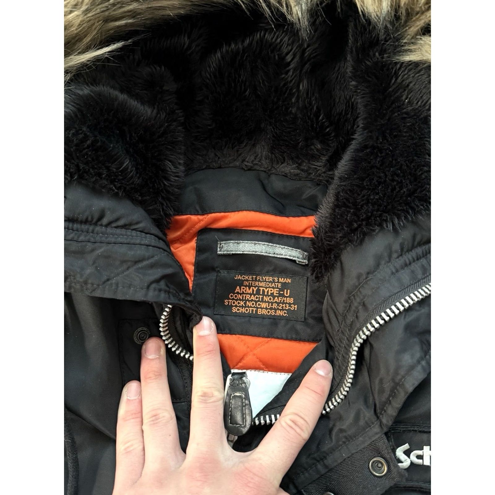 Schott VINTAGE Schott NYC Bomber Jacket Faux Fur Y2K Army Black 3XL Men’s Jacket Size US XXL / EU 58 / 5 - 7 Thumbnail