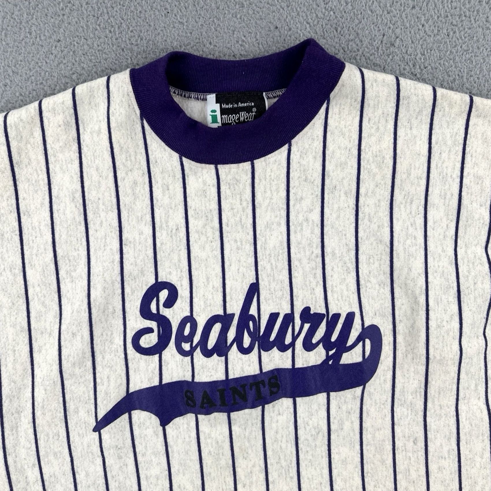 Vintage VINTAGE Image Wear 90s XL Seabury Saints Gray Ringer Sweatshirt Purple Pinstripe Mens Sweatshirt Size US XL / EU 56 / 4 - 5 Thumbnail