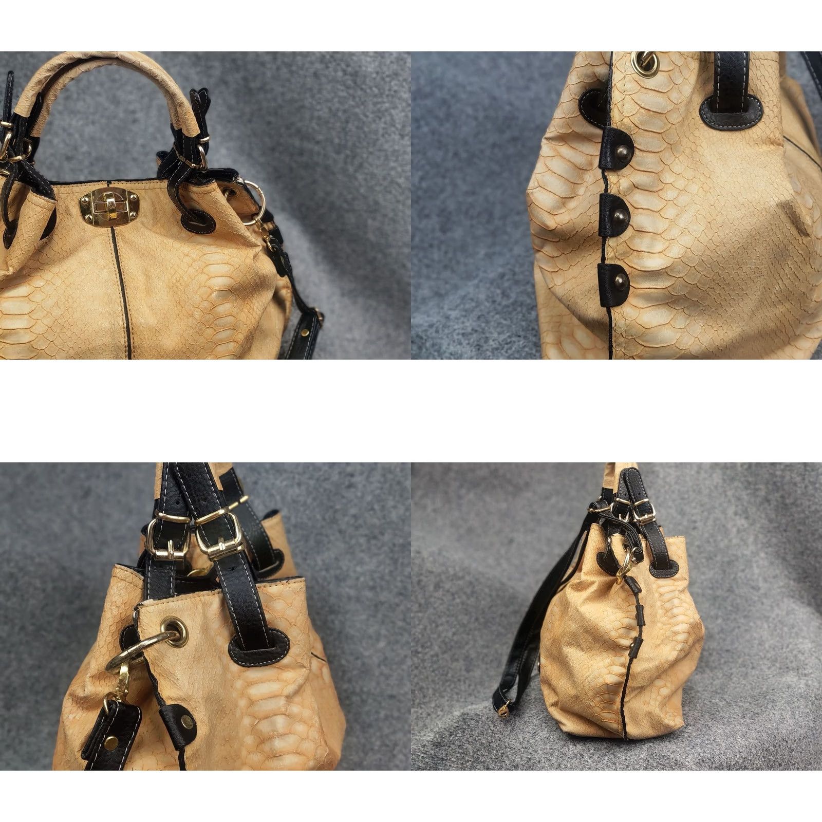 Logo 7 VINTAGE Chloe Style Logo beige bag with snakeskin texture and black handles Y2K Bag Size ONE SIZE - 8 Thumbnail
