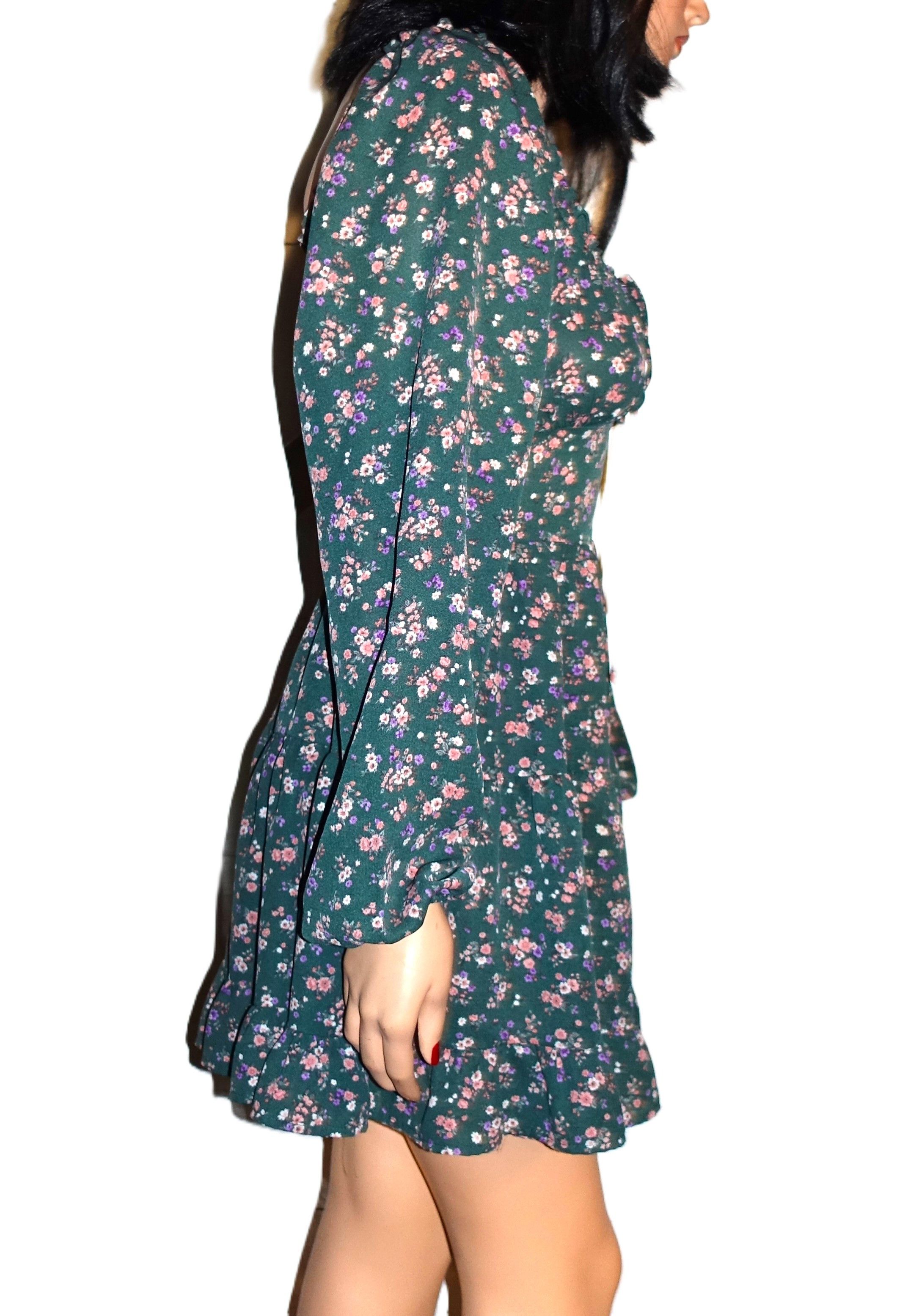 Forever 21 Forever 21 Green Floral Peasant Dress S Size S / US 4 / IT 40 - 6 Thumbnail