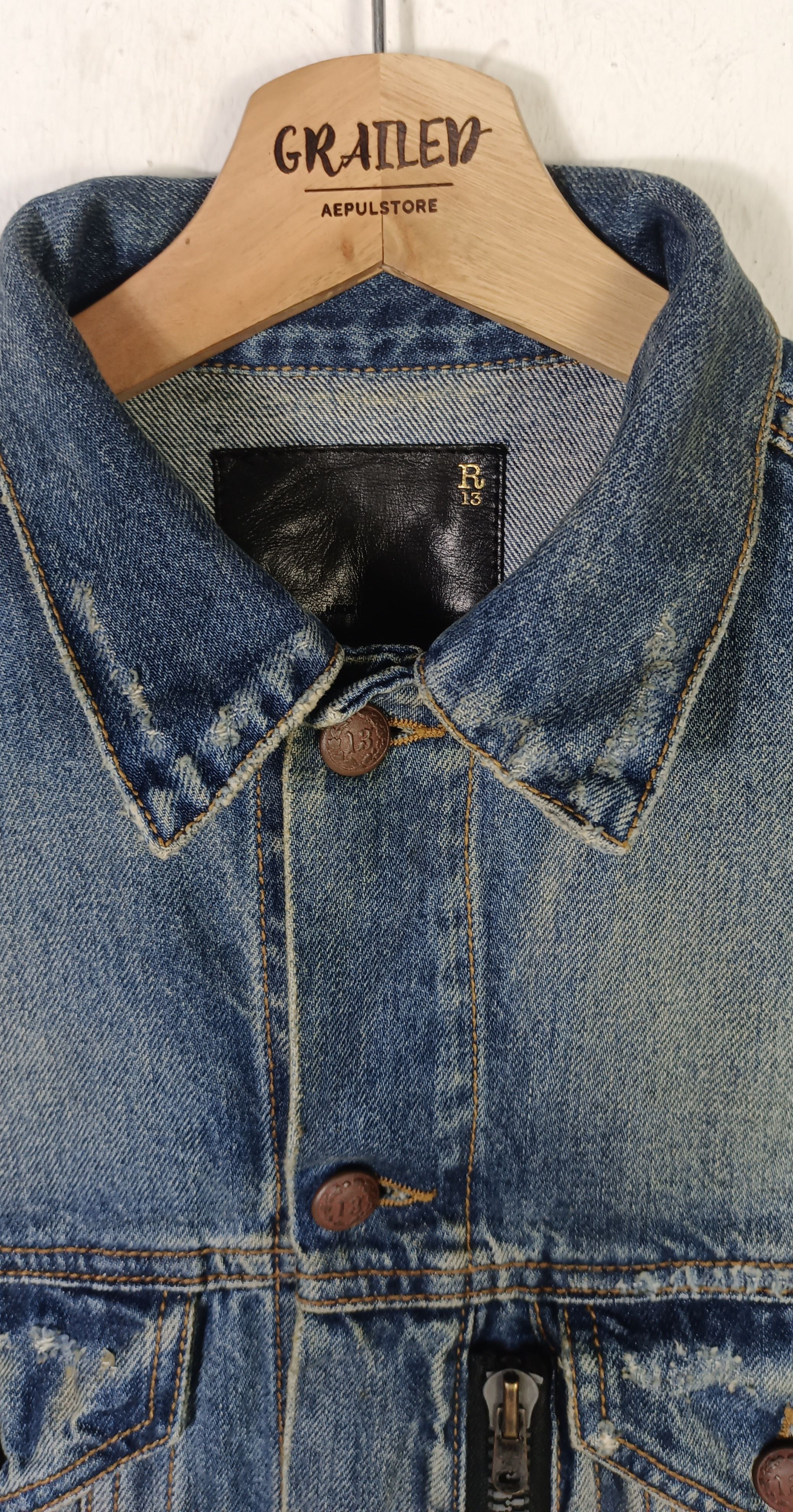 R13 R13 Zippered Trucker Denim Distressed Size US M / EU 48-50 / 2 - 14 Thumbnail