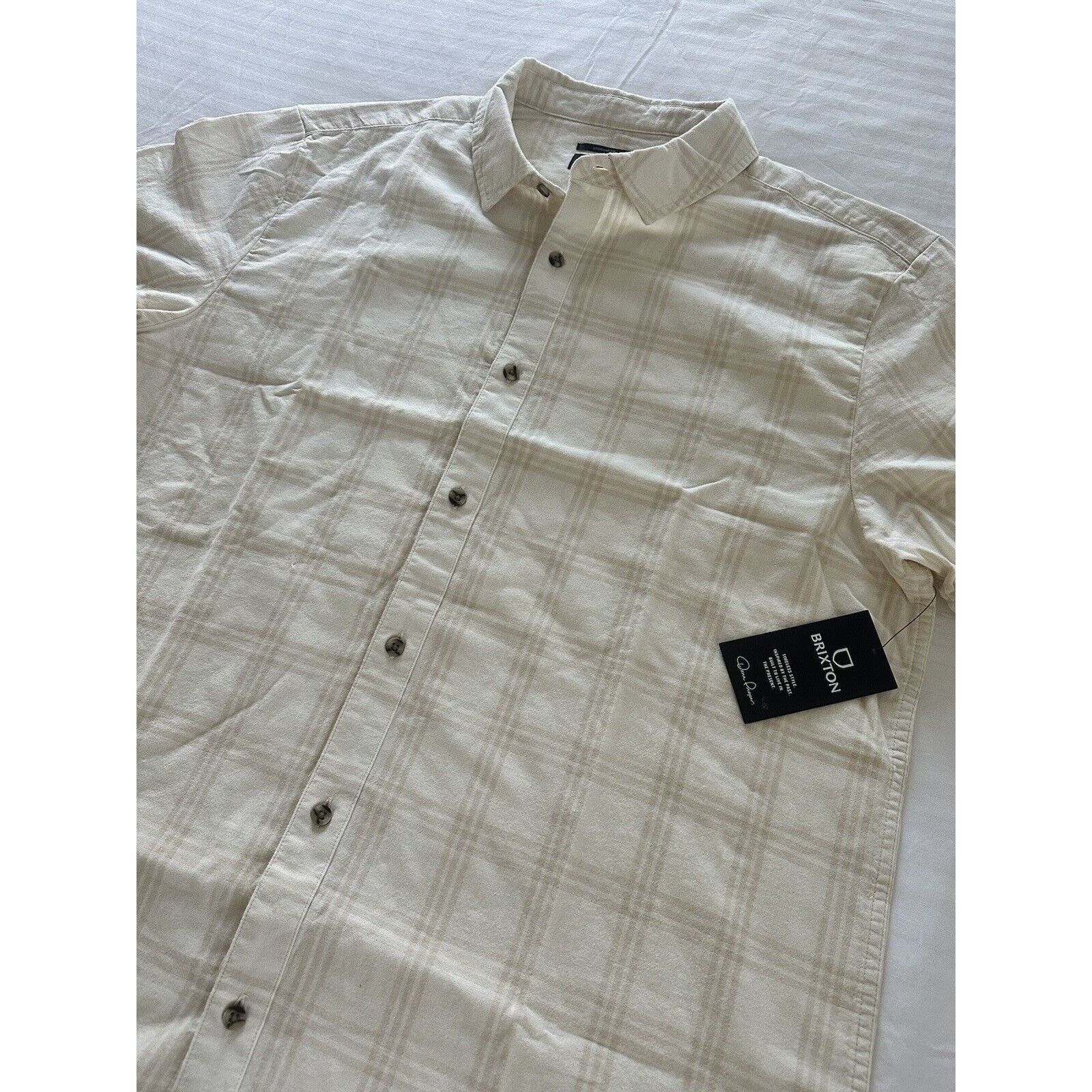 Brixton Button Down Shirt Cream Plaid Pattern Men's XL Brixton NWT Size US XL / EU 56 / 4 - 2 Thumbnail