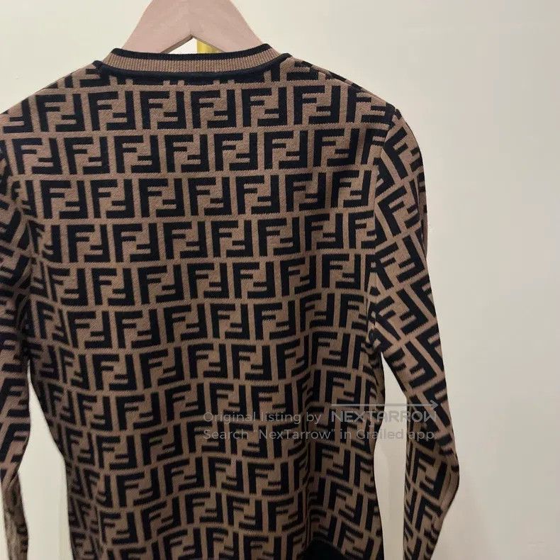 Fendi Fendi Deep Brown Logo Letter All-over Print Long Sleeve Kn Size XS / US 0-2 / IT 36-38 - 4 Thumbnail
