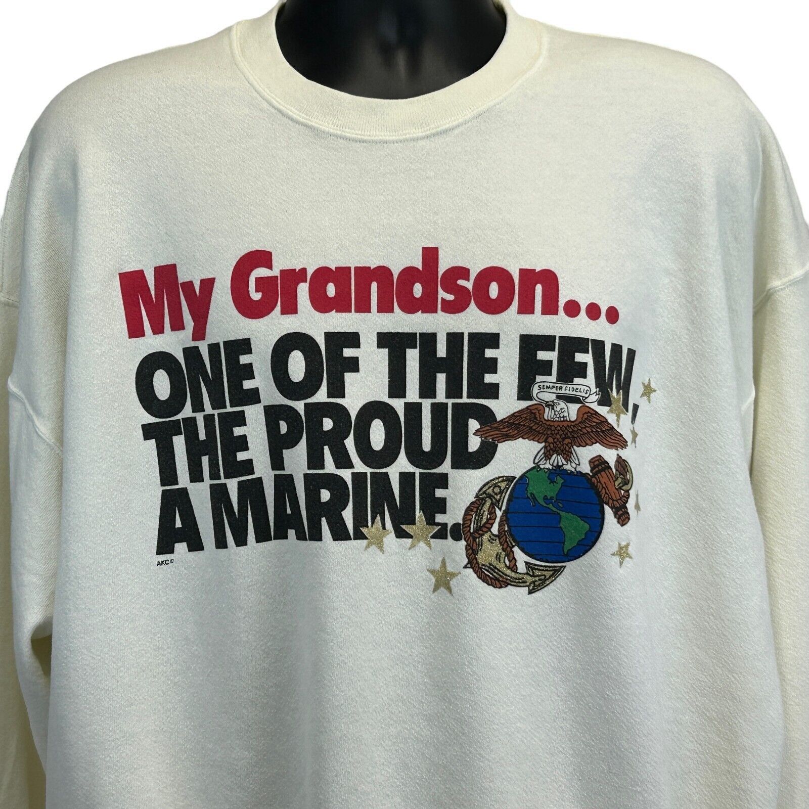Vintage Vintage 90s Grandson is a Marine Sweatshirt USMC White XXL Size US XXL / EU 58 / 5 - 1 Thumbnail