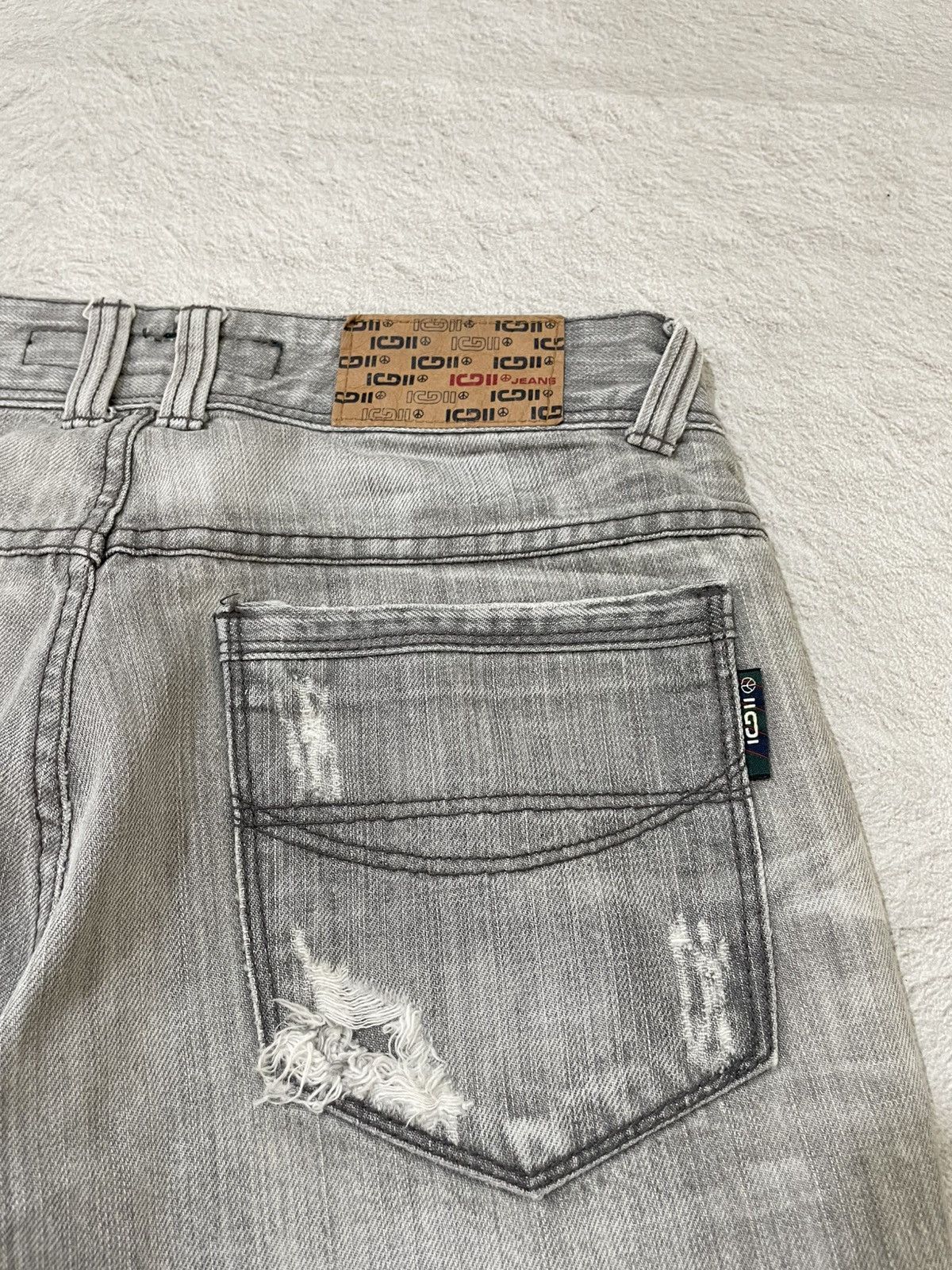 Japanese Brand 2000s IGII Y2K Washed Grey Denim Wide Leg Whiskered Fade Size US 28 / EU 44 - 11 Thumbnail