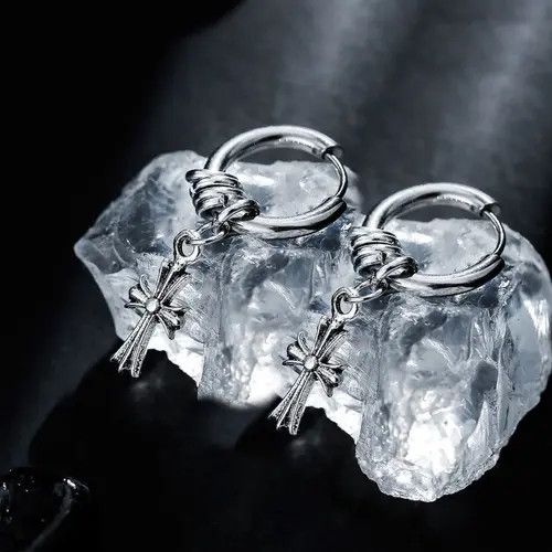 Designer × Jewelry 925 Silver Plated Cross Dangle Drop Earrings for Men Women Size ONE SIZE - 2 Thumbnail