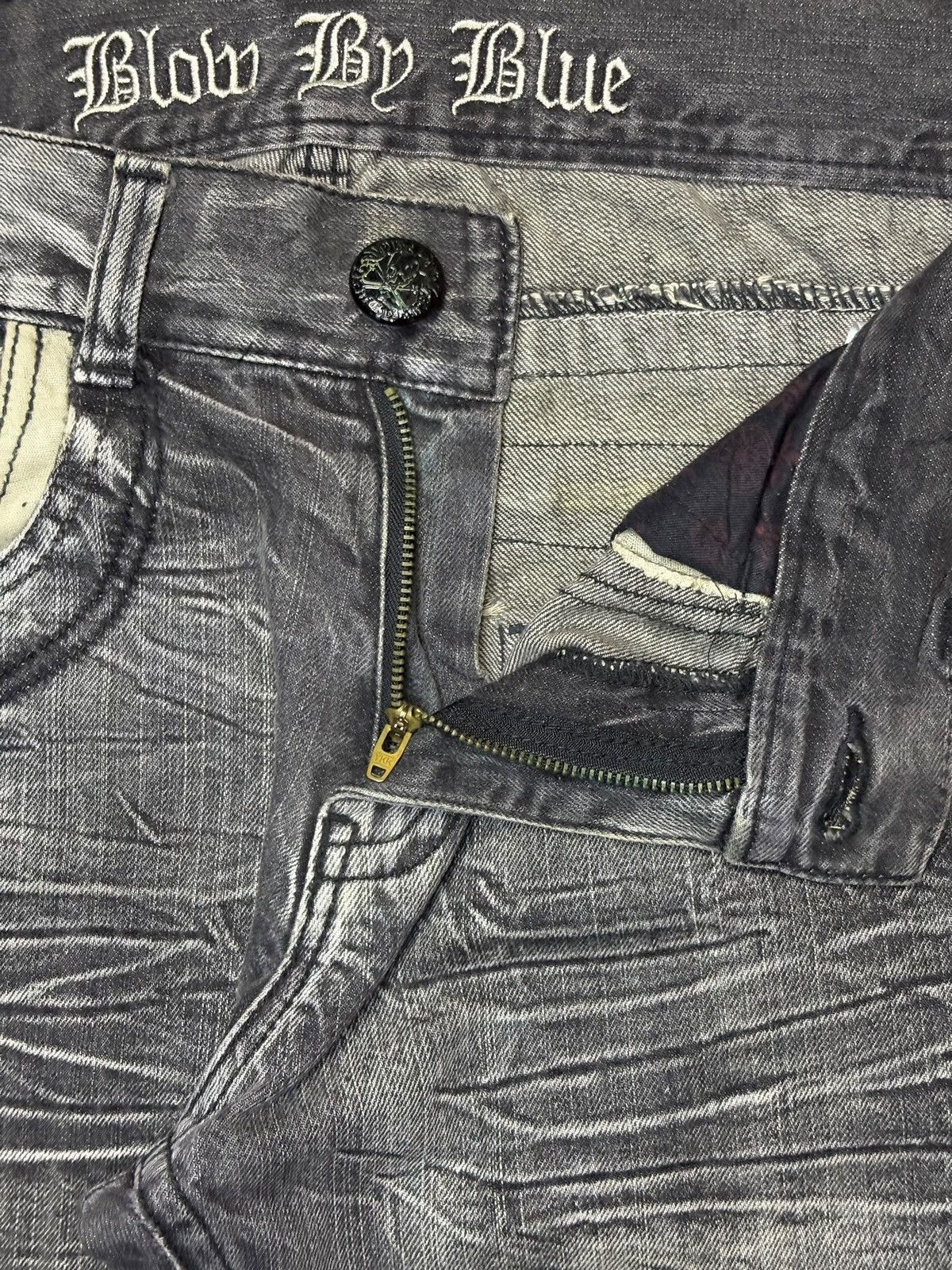 Japanese Brand Vintage Japanese Blow by Blue Cracked Wash Flare Jeans Size US 33 - 9 Thumbnail