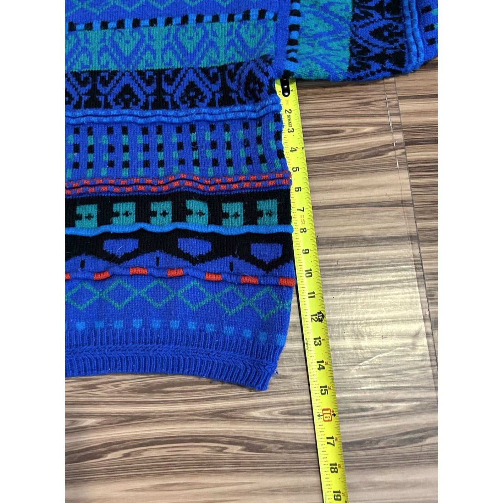 Vintage VINTAGE Concrete Mix Sweater Womens Blue Raglan Sleeve Crew Neck Geometric 80s 90s Bohemian Classic Designer Wool Look? Size L / US 10 / IT 46 - 4 Thumbnail
