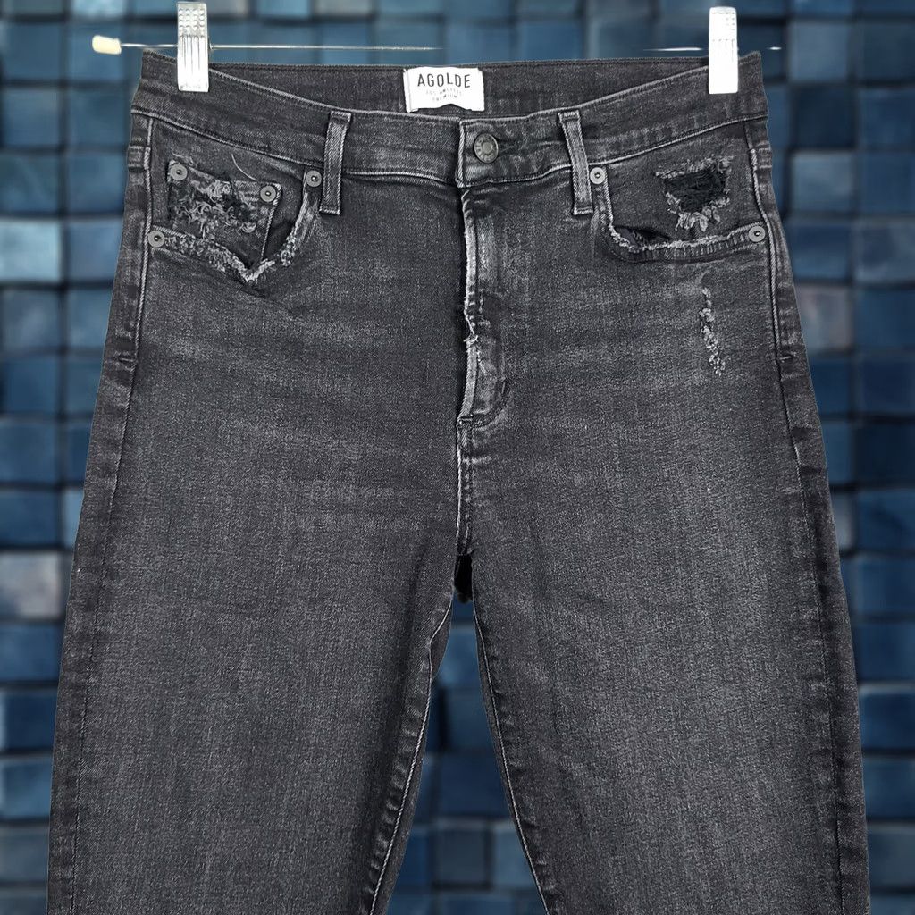 Agolde AGOLDE Sophie Mid rise Jeans Women's Black Stretch Size 31 Denim Regular Fit jeans 31 Black Womens Size 24" / US 00 / IT 34 - 1 Thumbnail