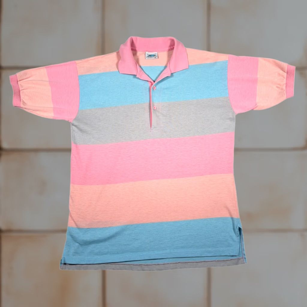 Vintage VINTAGE Electric Avenue Polo Shirt Mens Small Pink Striped USA 80s Size US S / EU 44-46 / 1 - 1 Thumbnail