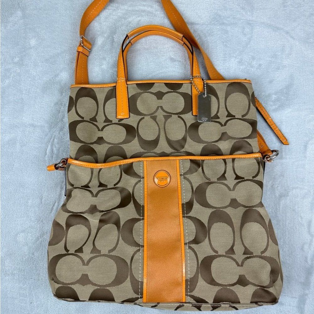 Coach Canvas Logo Brown / Orange Crossbody Purse Women’s