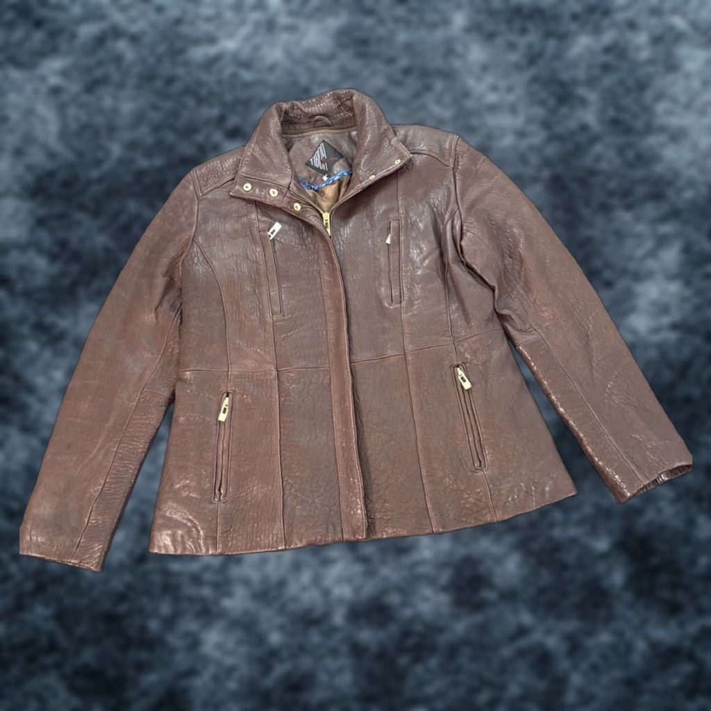 Vintage VINTAGE Tibor Leather Jacket Womens XL Brown Full Zip Zippers Pebbled 90s Womens Size XL / US 12-14 / IT 48-50 - 1 Thumbnail