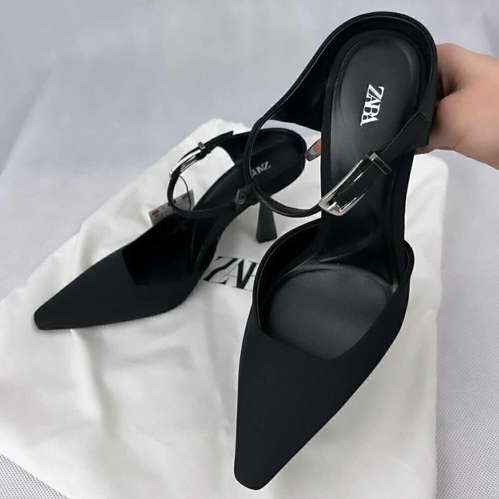 Zara ZARA Minimalist Black Slingback Mule Heels Pointed Toe NWT Size US 8 / IT 38 - 15 Thumbnail