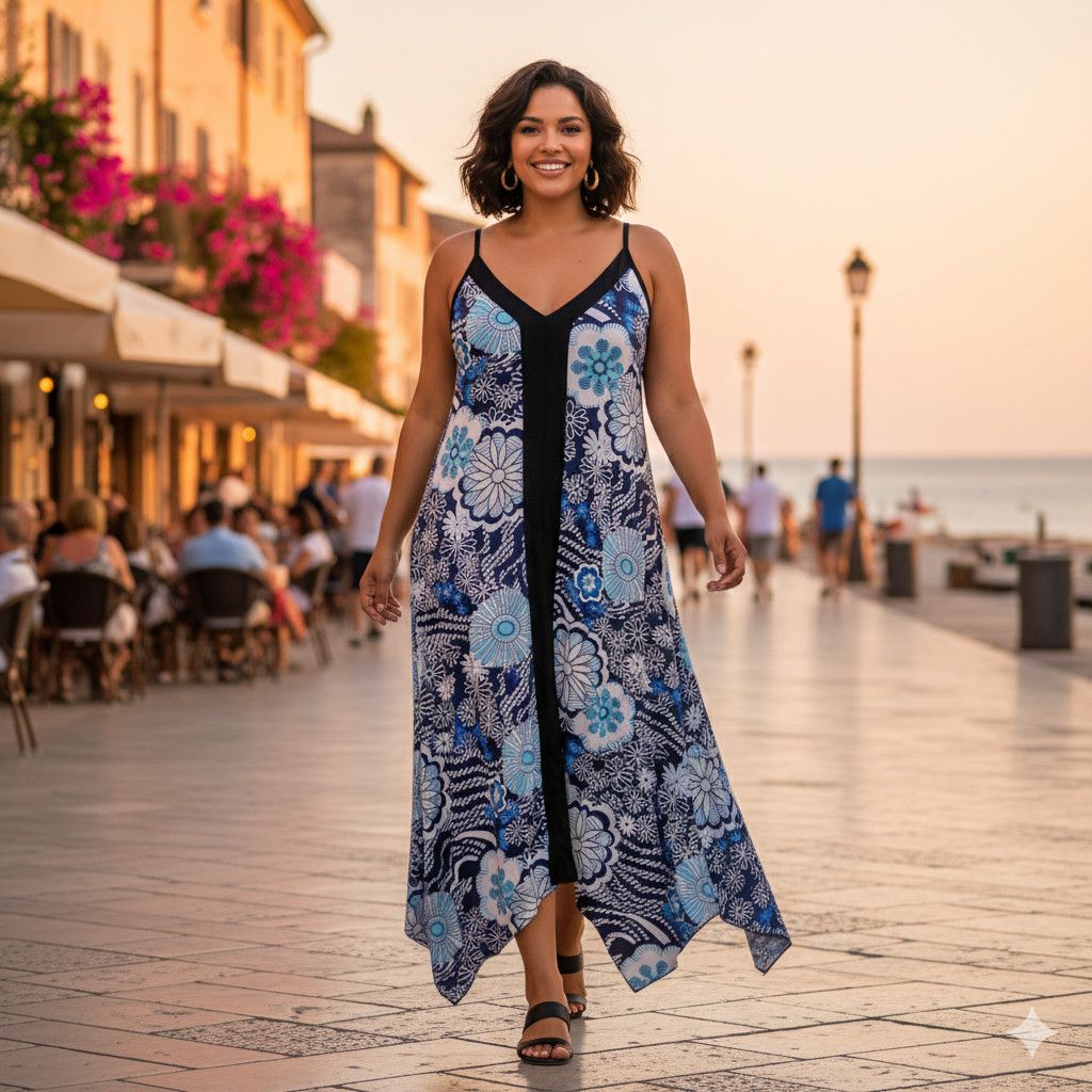 Other India Boutique OS / M-XXL Dress Cover-up Blue Floral Adjust Size ONE SIZE - 4 Thumbnail