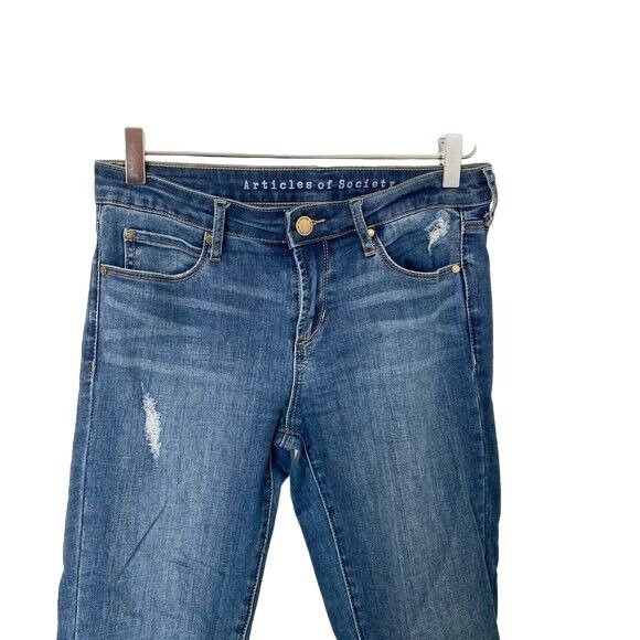 Other Articles Of Society Suzy Cropped Jeans Medium Blue Distresse Size 26" / US 2 / IT 38 - 3 Thumbnail