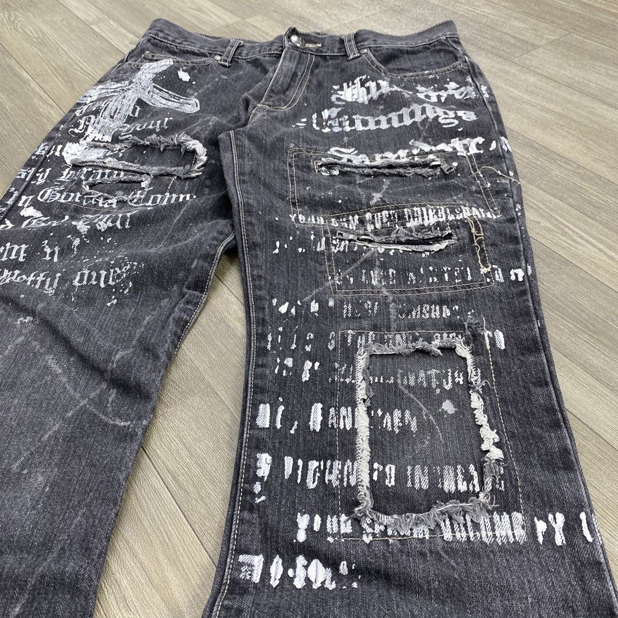 Japanese Brand 2000s Batsu Studio Distressed Punk Cross Lgb Flared Jeans Size US 30 / EU 46 - 4 Thumbnail