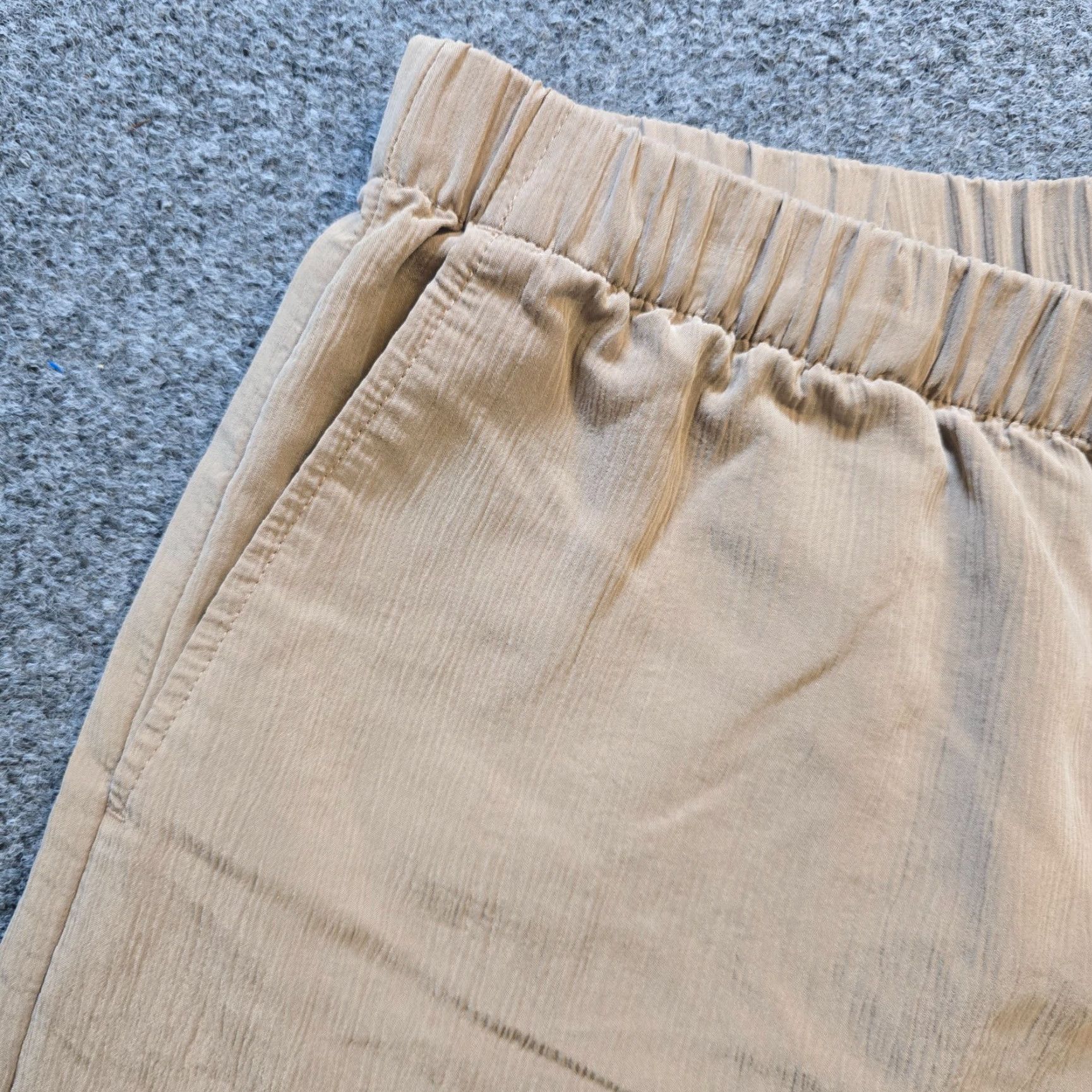 J. Jill J Jill Pants Womens Large Tan Sand Washed Textured Crop Wide-Leg Casual Knit Twill Elastic Waist Size 24" / US 00 / IT 34 - 3 Thumbnail
